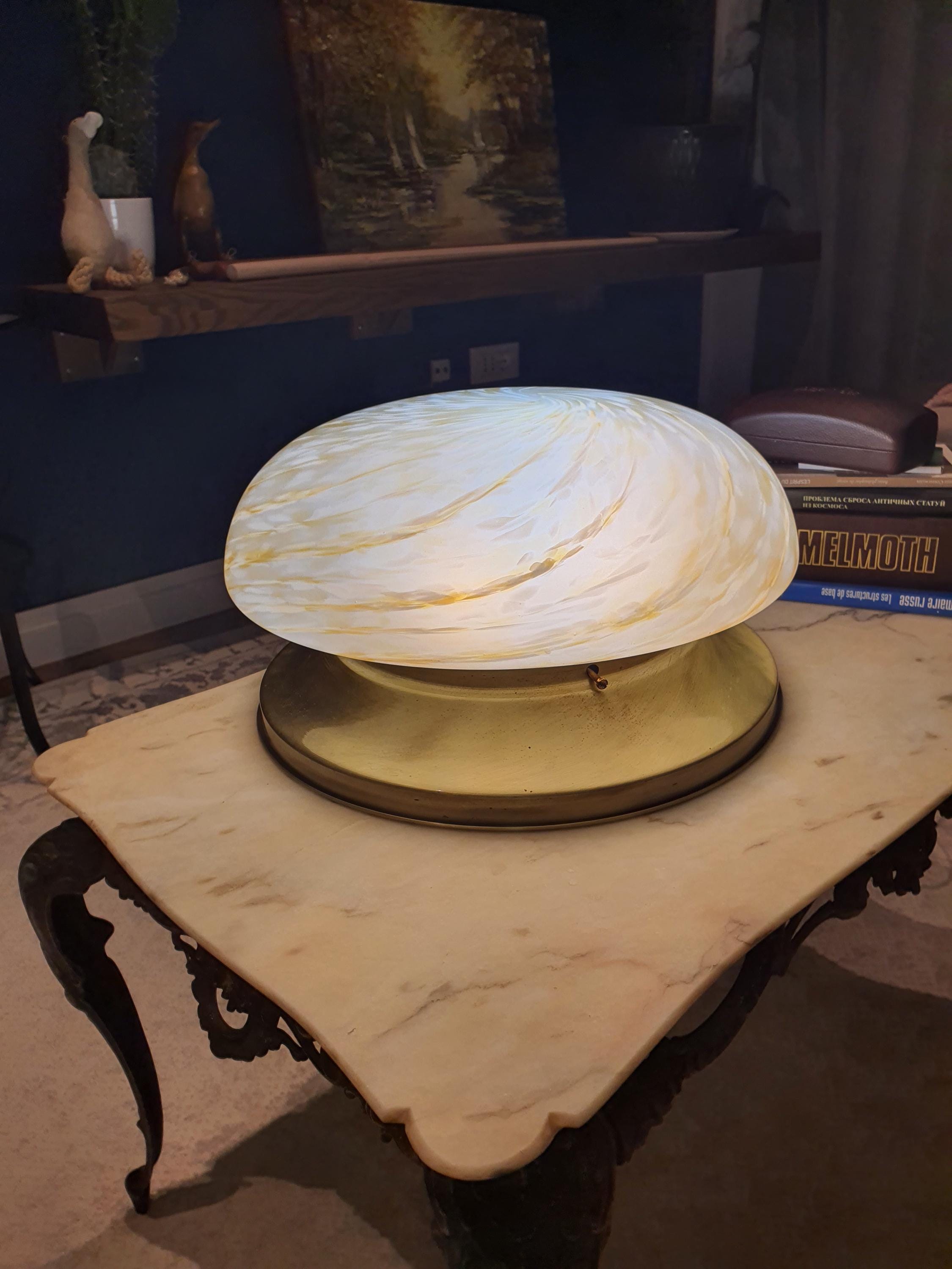 Vintage Midcentury Murano Glass Flush Mount Ceiling Lamp: Caramel Swirl Lighting