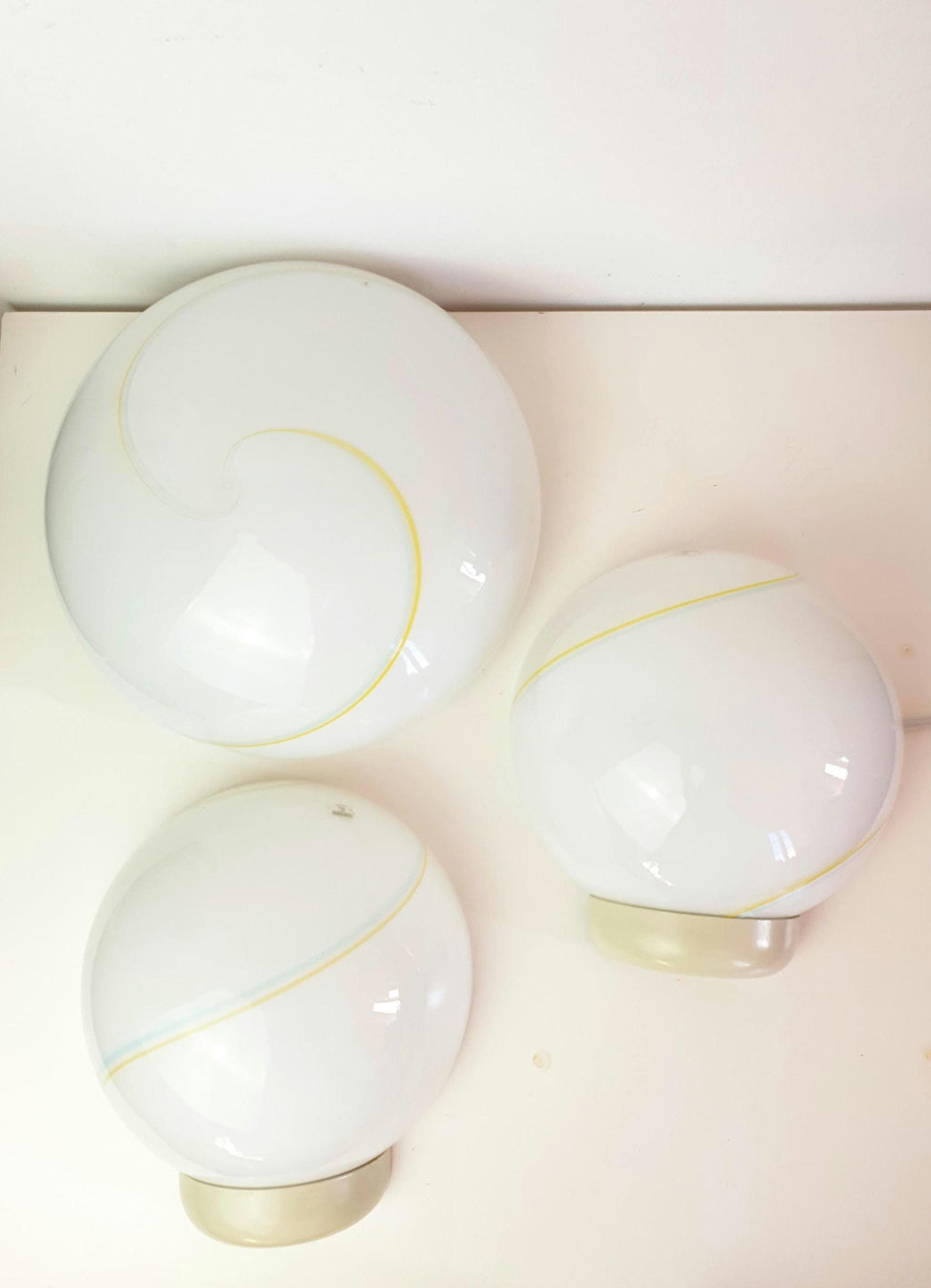 Murano Glass Lighting Set (3 Pieces) | Mid-Century Modern Sconces & Flush Mount | Italian Hand-Blown Vintage Light Trio