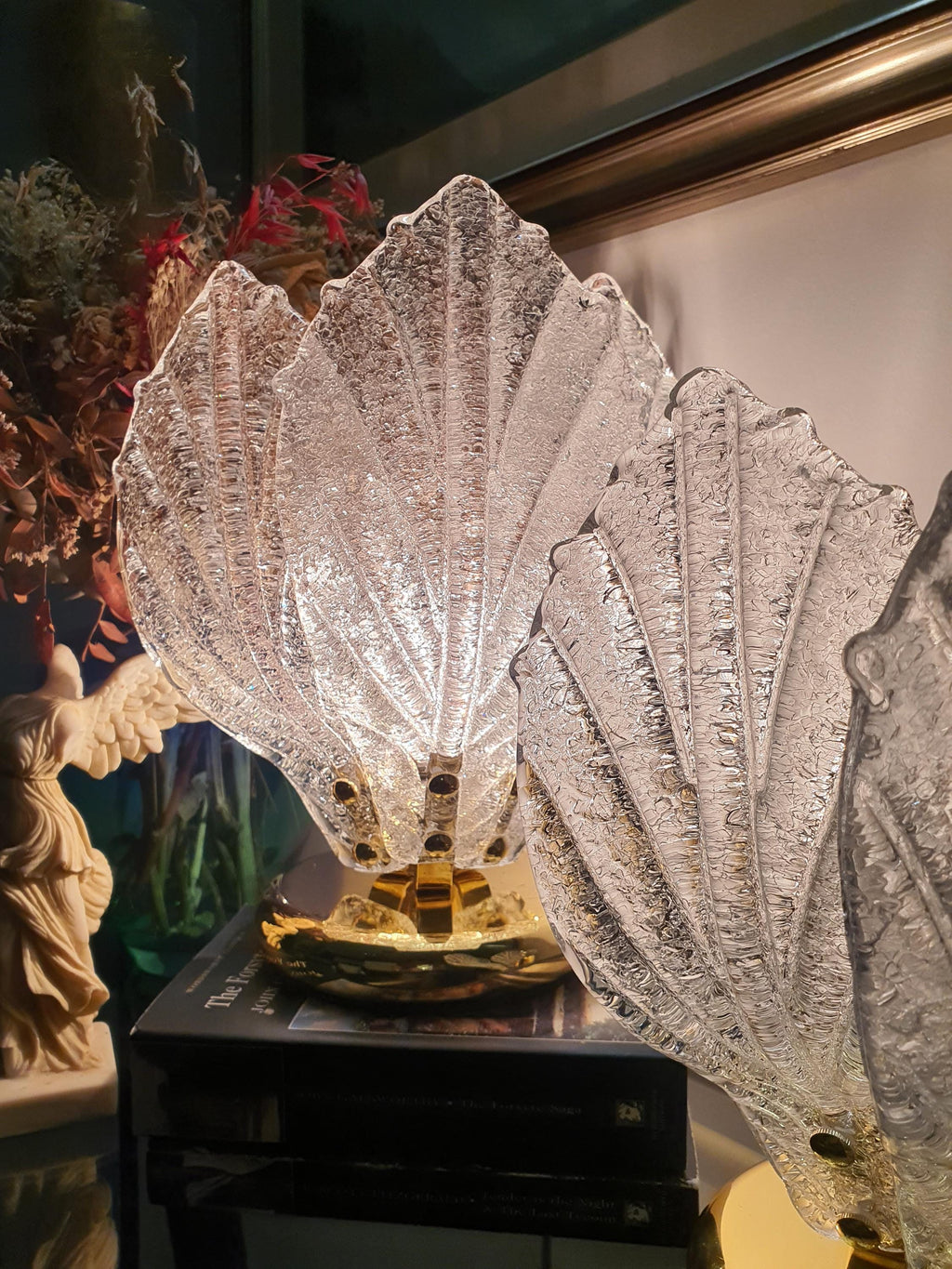 Murano Glass Petal Table Lamps: Midcentury Hollywood Regency Lighting