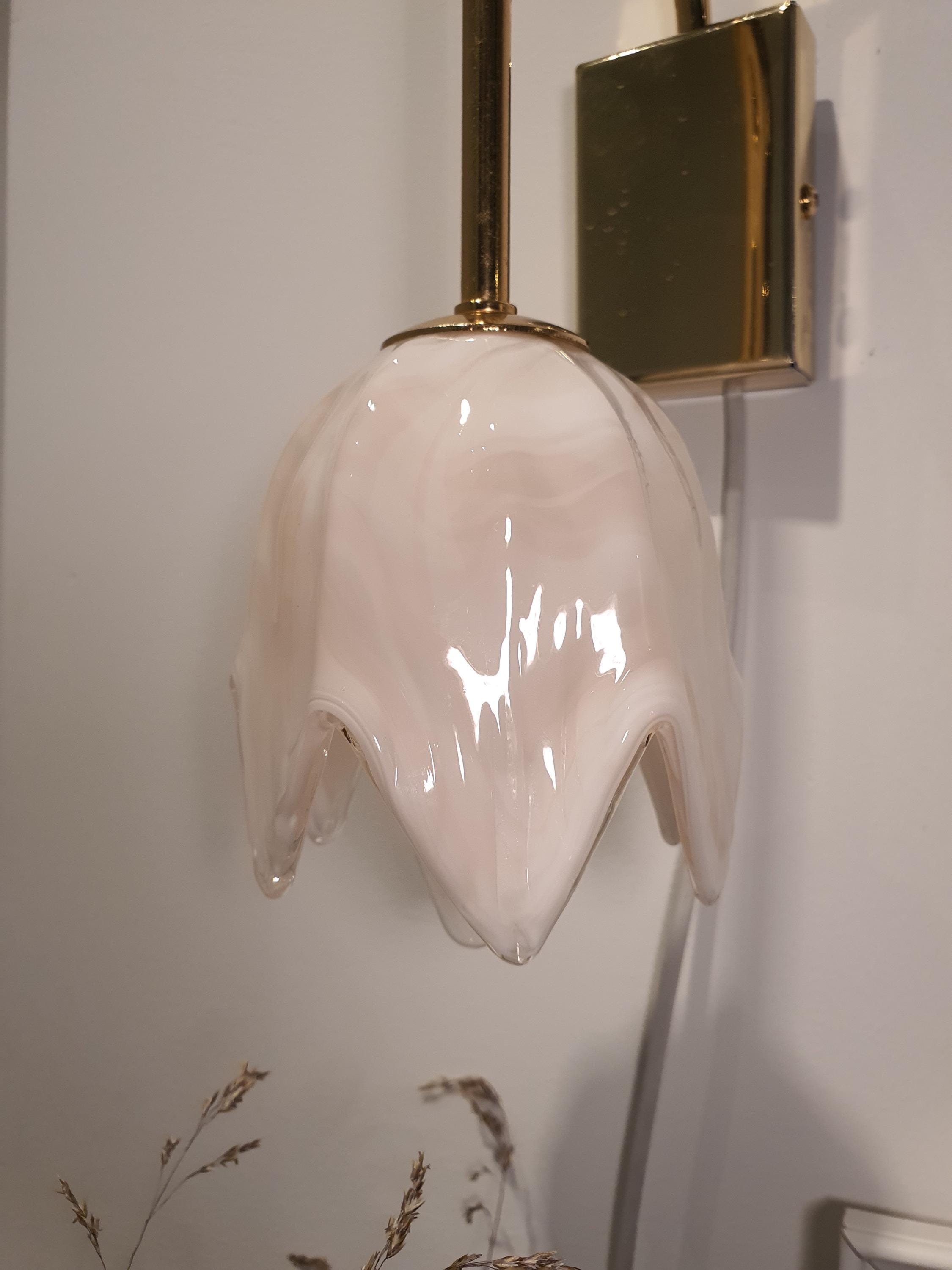 La Murrina Murano Glass Wall Sconce: Tulip Pink Floral Art Deco Lamp