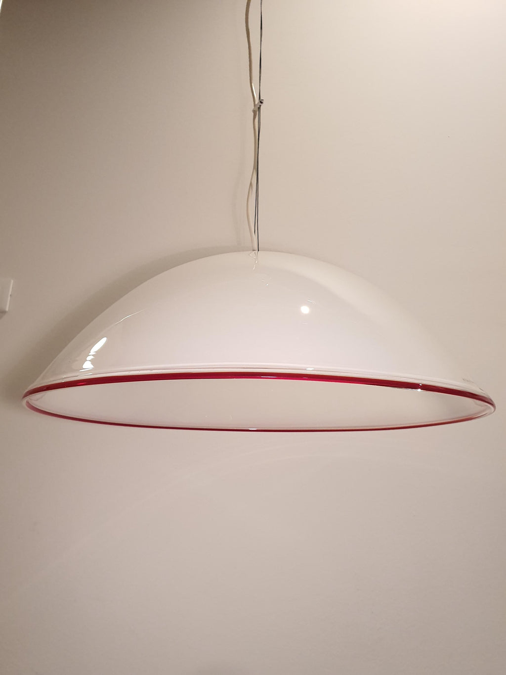 De Majo Vintage Murano Glass Pendant Light: Red Edge Bell Chandelier