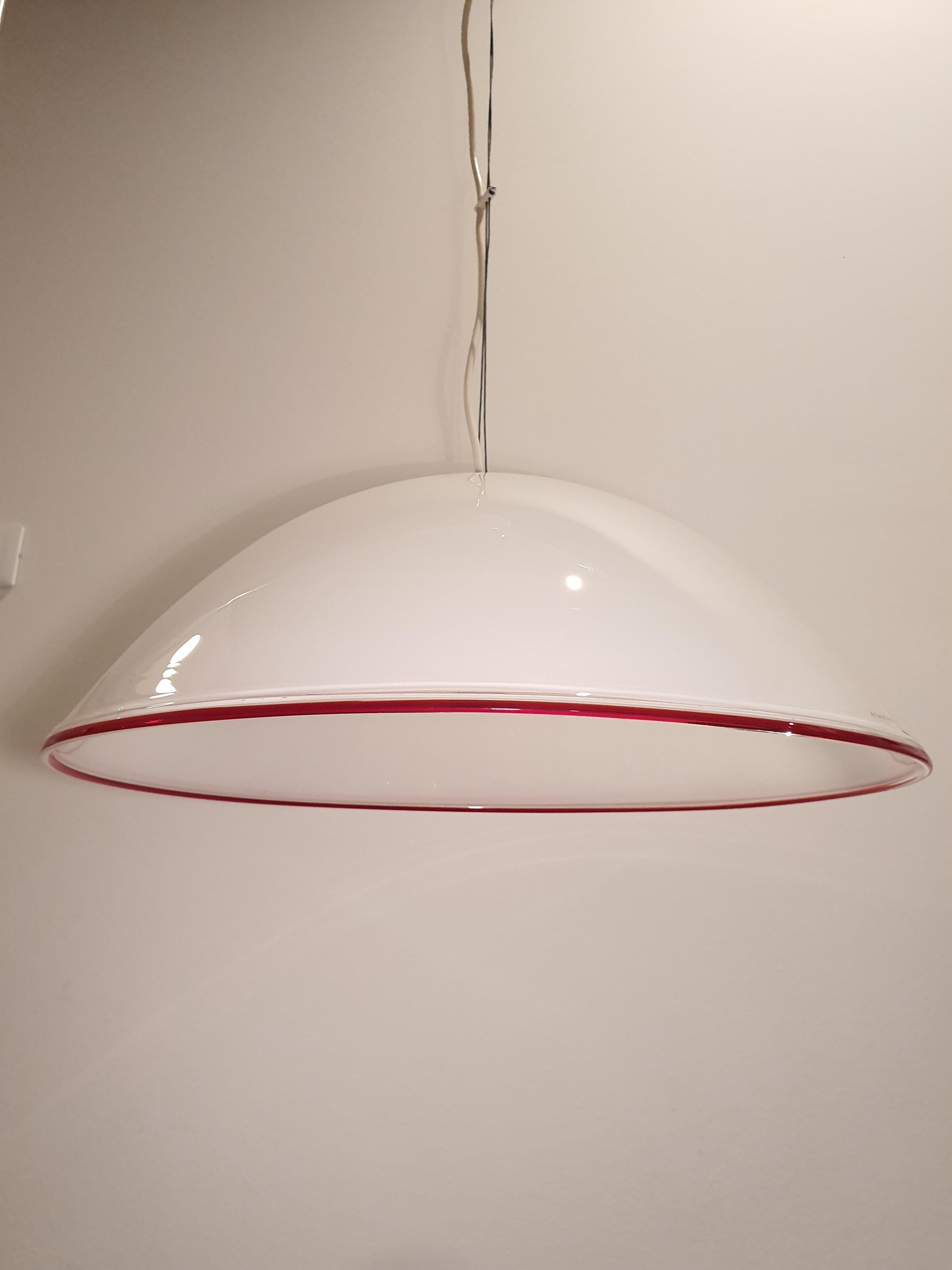 De Majo Vintage Murano Glass Pendant Light: Red Edge Bell Chandelier
