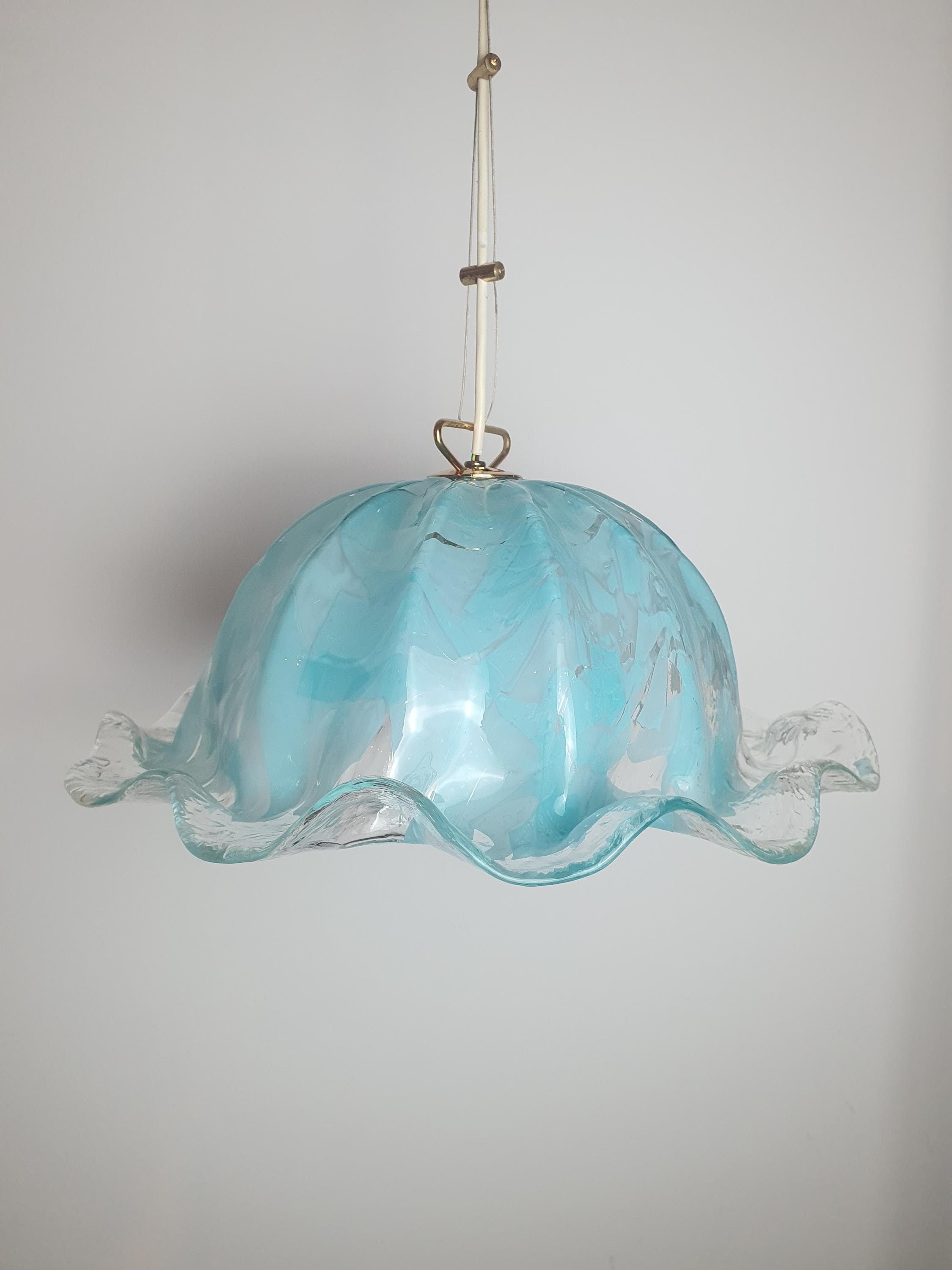 Vintage La Murrina Murano Glass Pendant Light | Tiffany Color Floral Hat Design | Italian Mid-Century Lighting