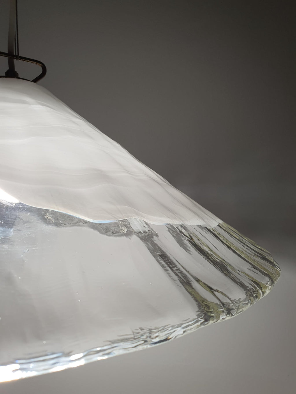 La Murrina White Wave Cone Pendant Light | Vintage Handcrafted Murano Glass | Italian Mid-Century Modern