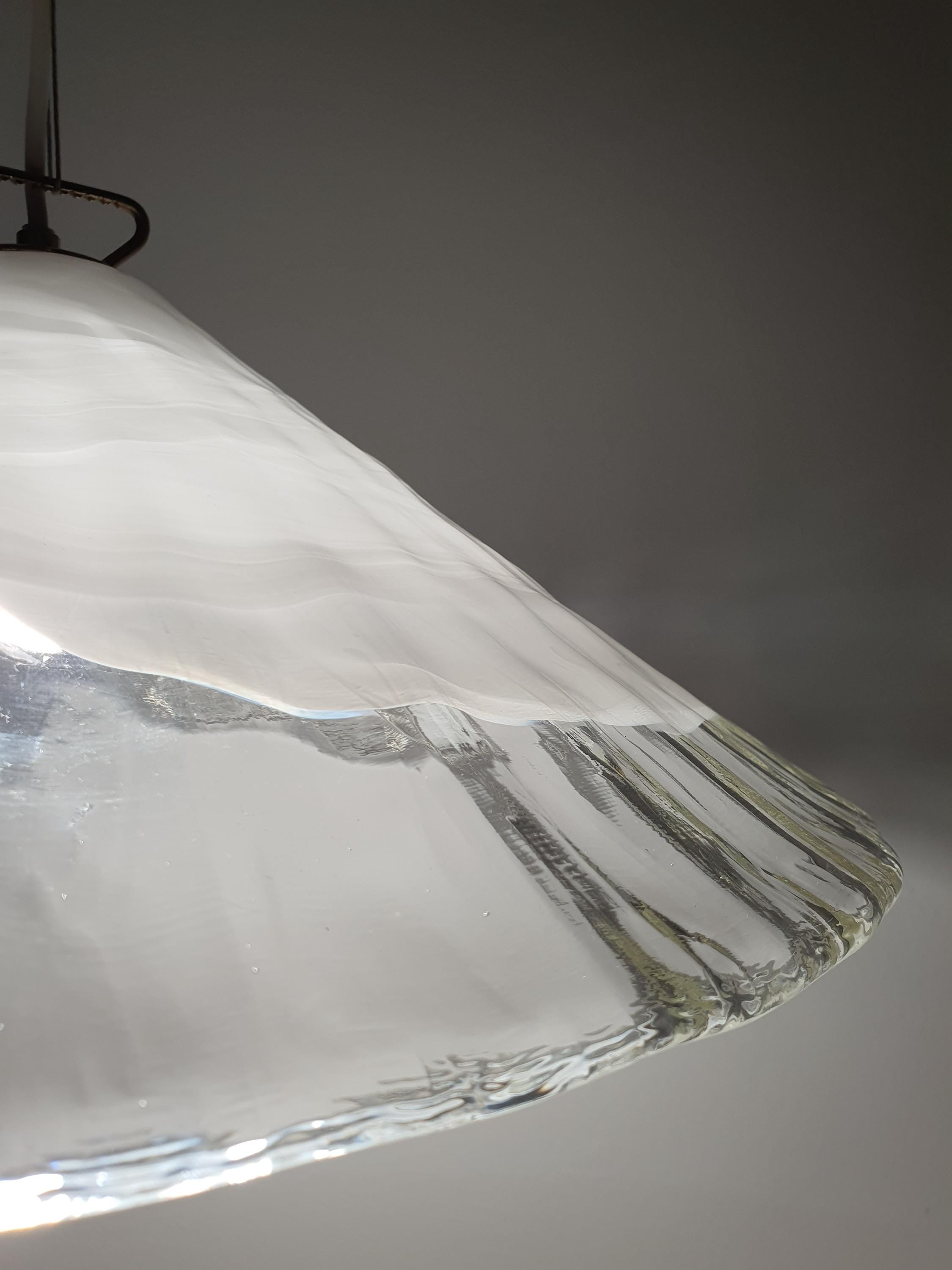 La Murrina White Wave Cone Pendant Light | Vintage Handcrafted Murano Glass | Italian Mid-Century Modern