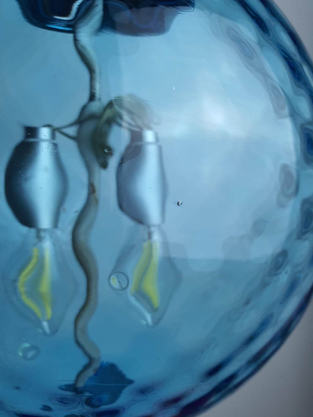 1950年代意大利穆拉诺蓝色玻璃球吊灯 木质镀铬结构