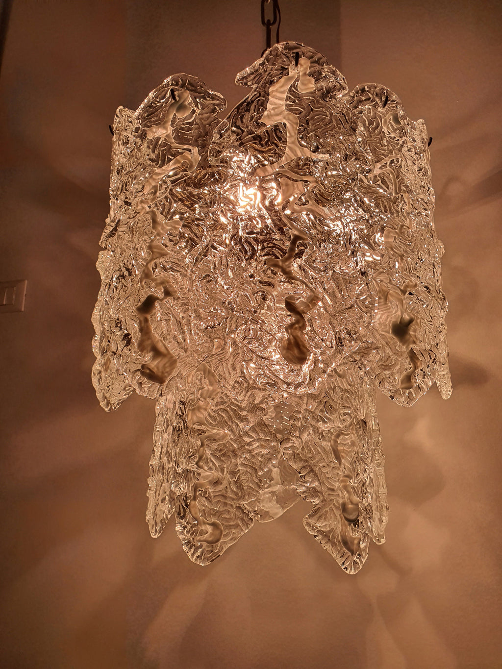XL Murano Glass Petal Chandelier: Carlo Nason Style, Mid-Century Modern