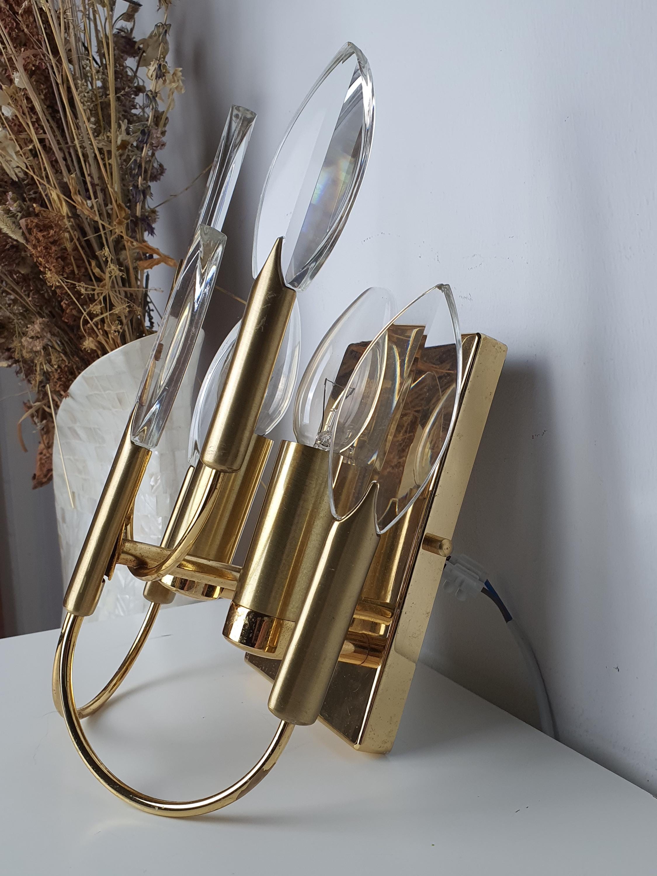 Single Gaetano Sciolari Vintage Crystal Wall Sconce | Hollywood Regency Italian Lighting