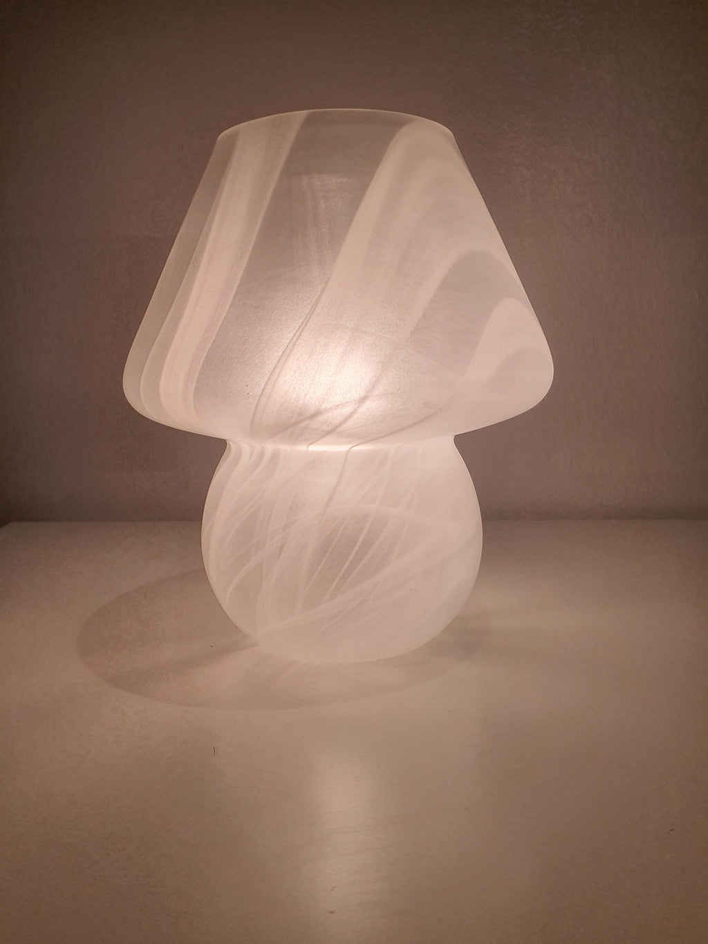 Vintage Murano Glass Mushroom Table Lamp: White Swirl Italian MCM