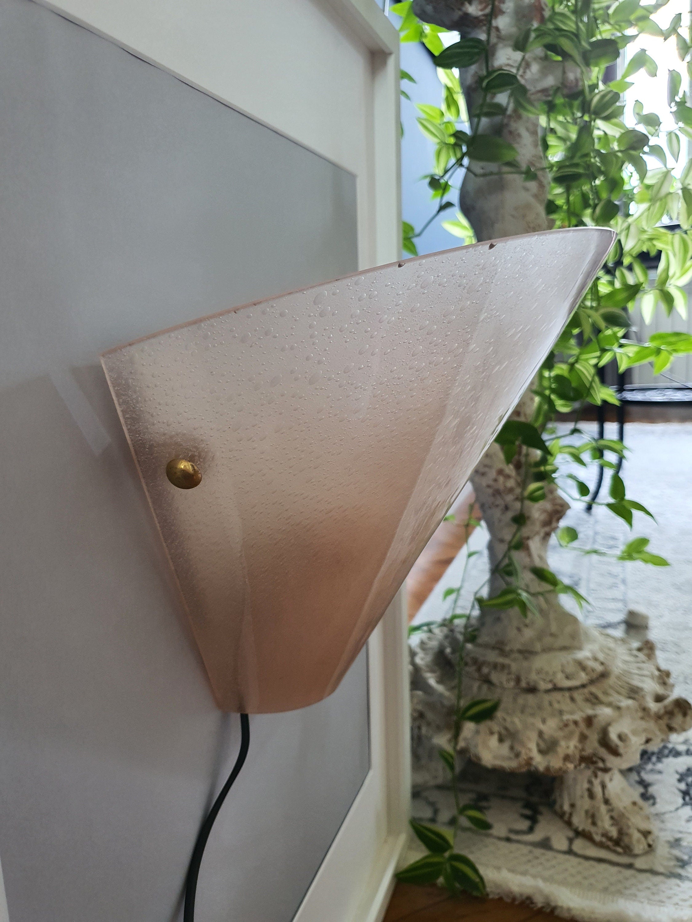 Murano Glass Pink Wall Sconce: Midcentury Art Deco Italian Lighting