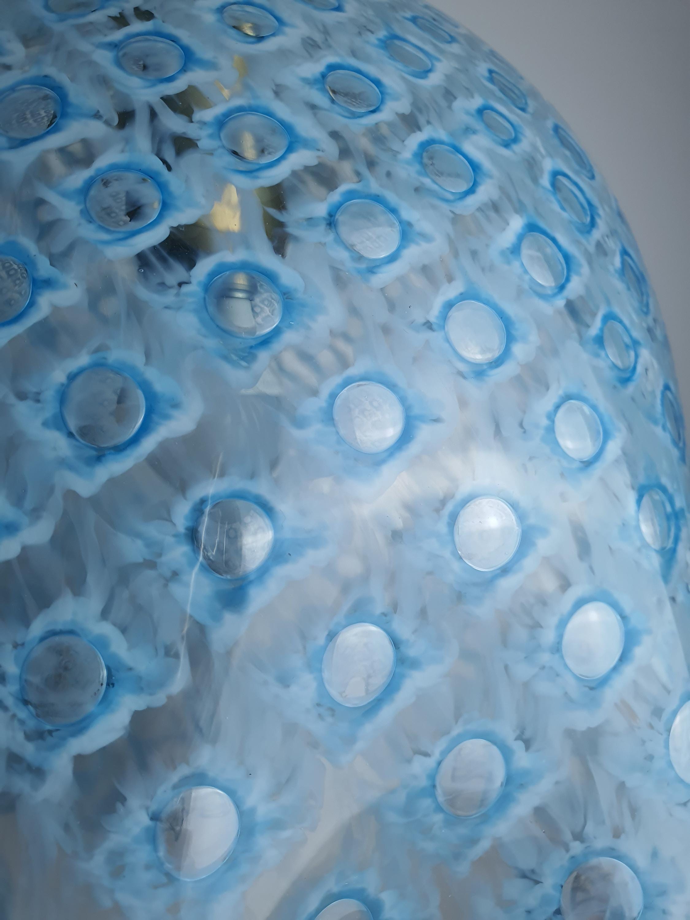 Vintage La Murrina Blue Bubbled Murano Glass Pendant Light