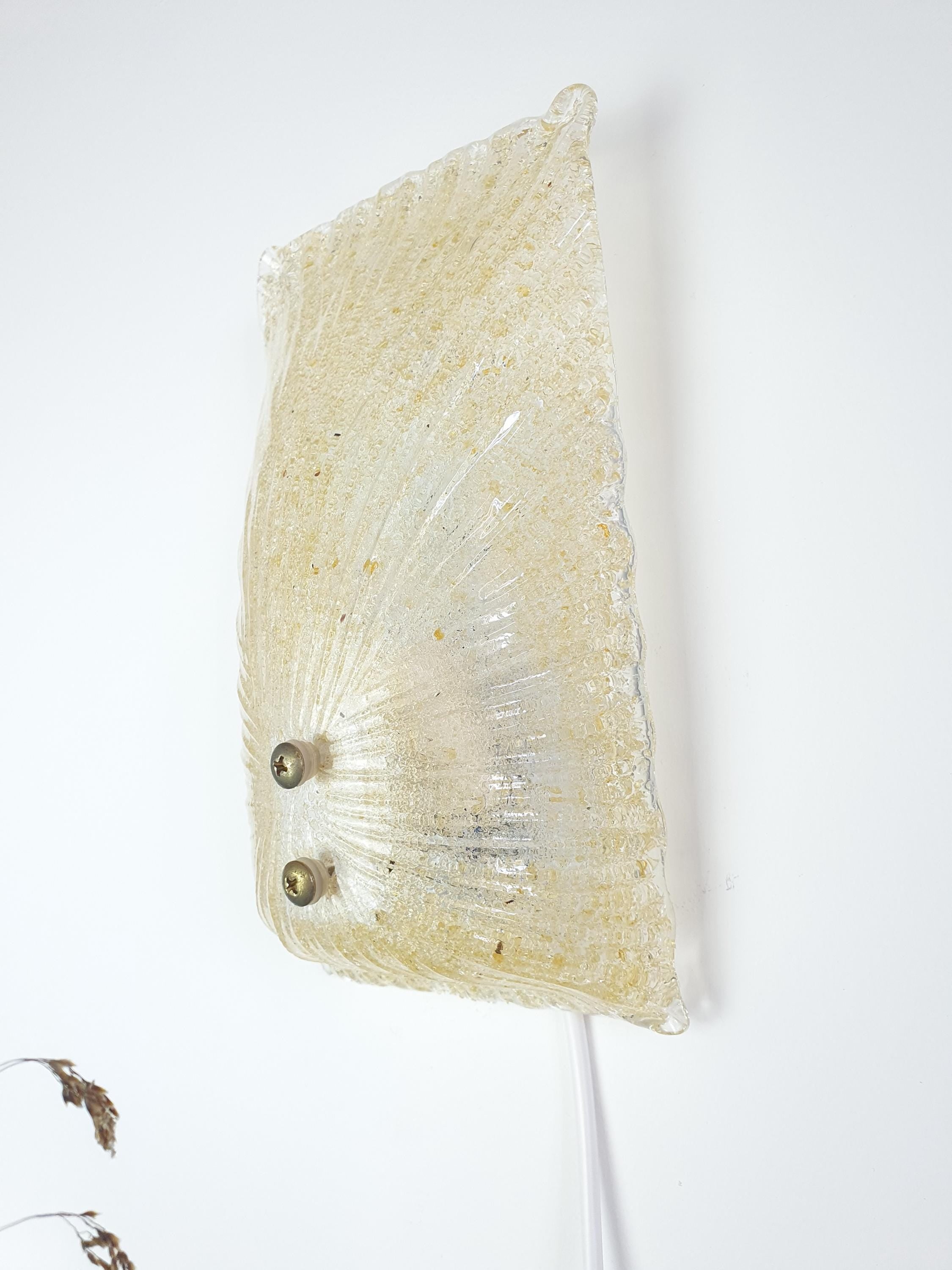 Vintage Murano Glass Wall Sconce: Beige Frosted Shell, Italian Lighting