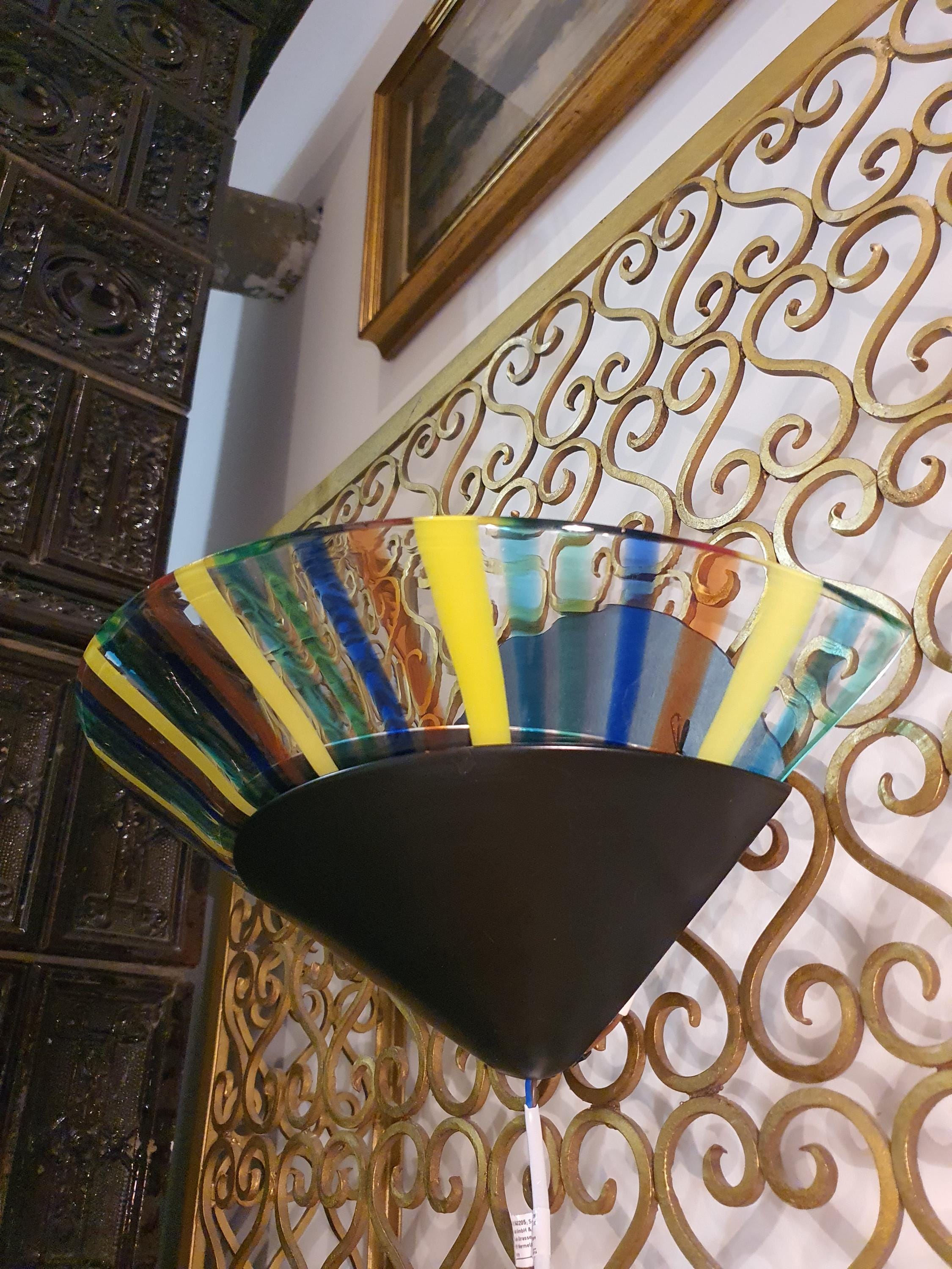 Murano Glass Wall Sconce: Colorful Striped Art Deco Light