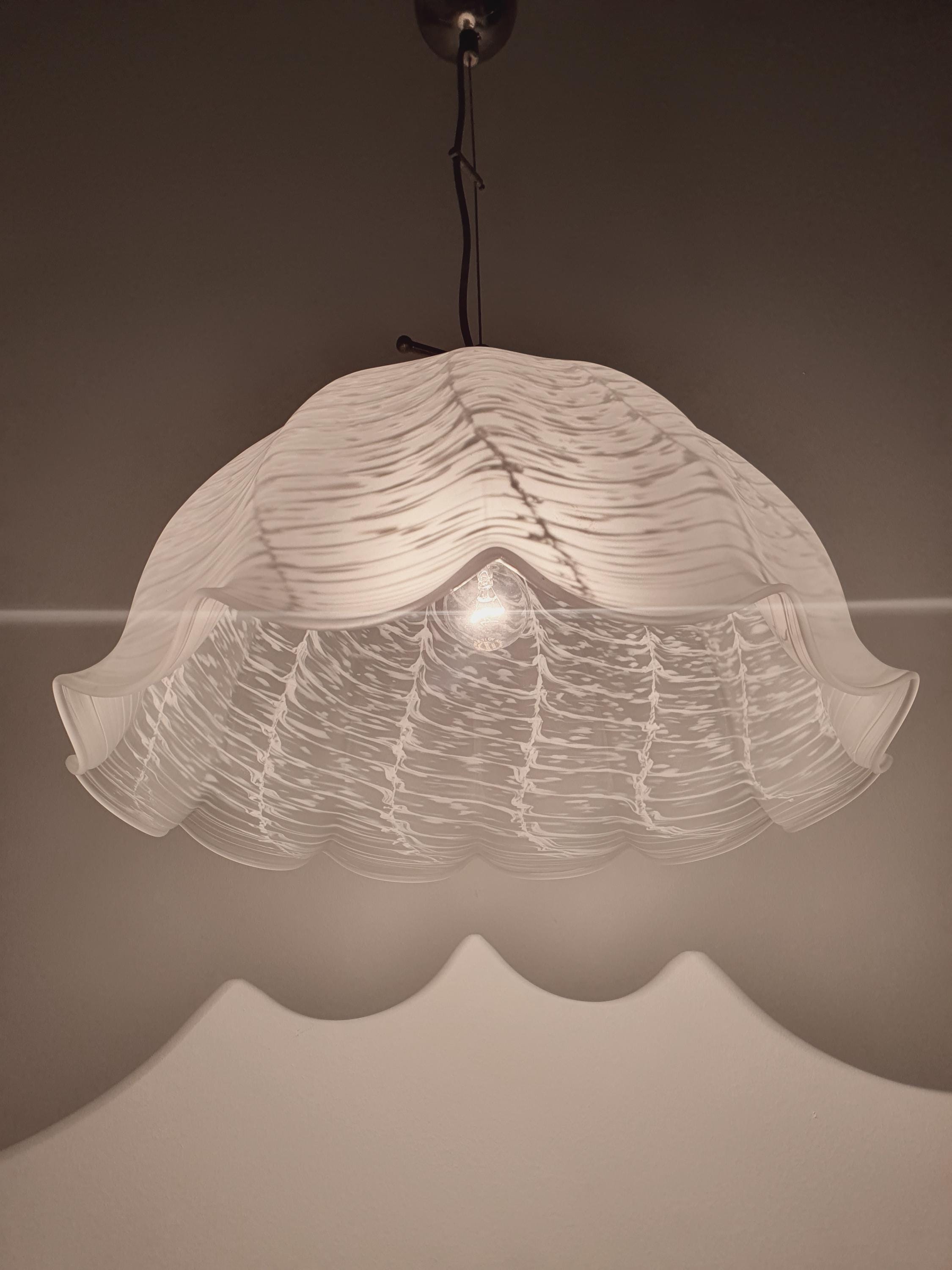 Murano Glass Lily Pendant Light: Italian Vintage Filigree Chandelier