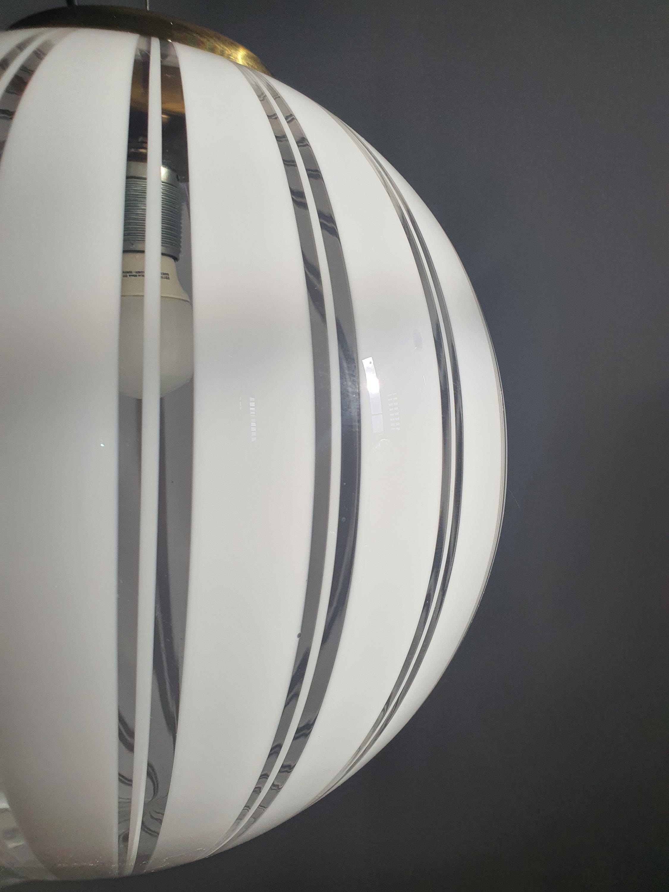 Murano Glass Globe Pendant Light: Italian Filigree MCM Chandelier