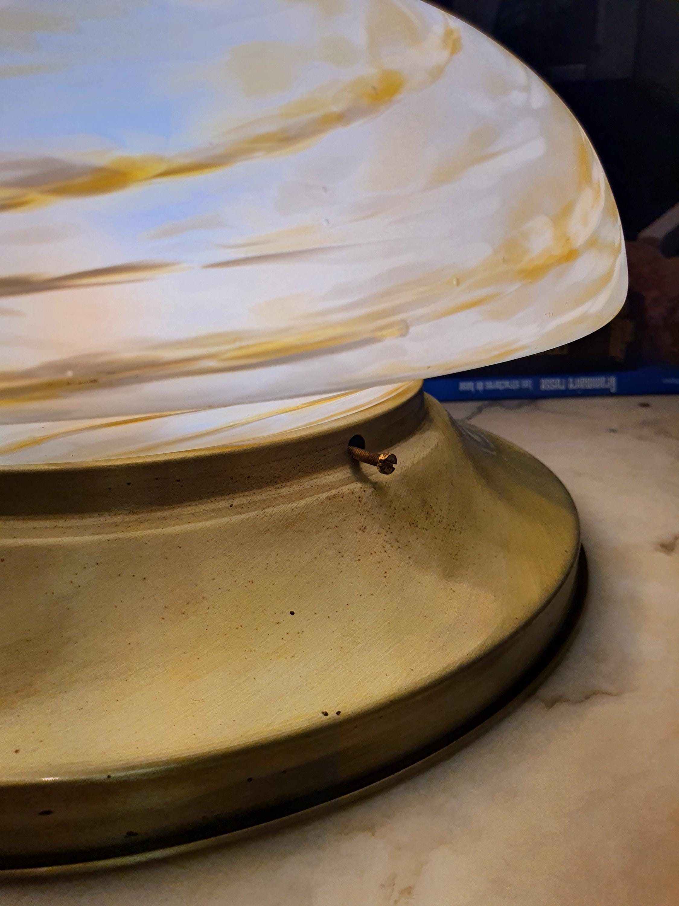 Vintage Midcentury Murano Glass Flush Mount Ceiling Lamp: Caramel Swirl Lighting