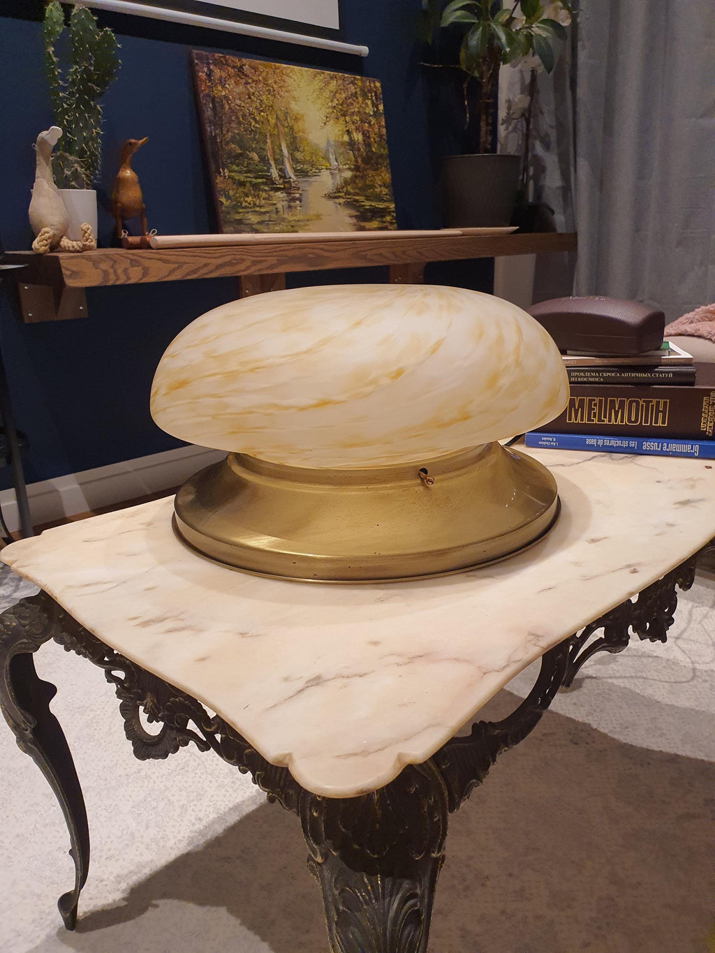 Vintage Midcentury Murano Glass Flush Mount Ceiling Lamp: Caramel Swirl Lighting