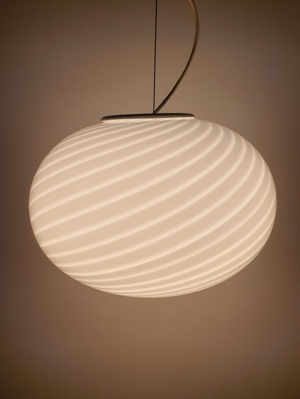 White Swirl Murano Glass Pendant Light: Vintage Italian MCM Chandelier