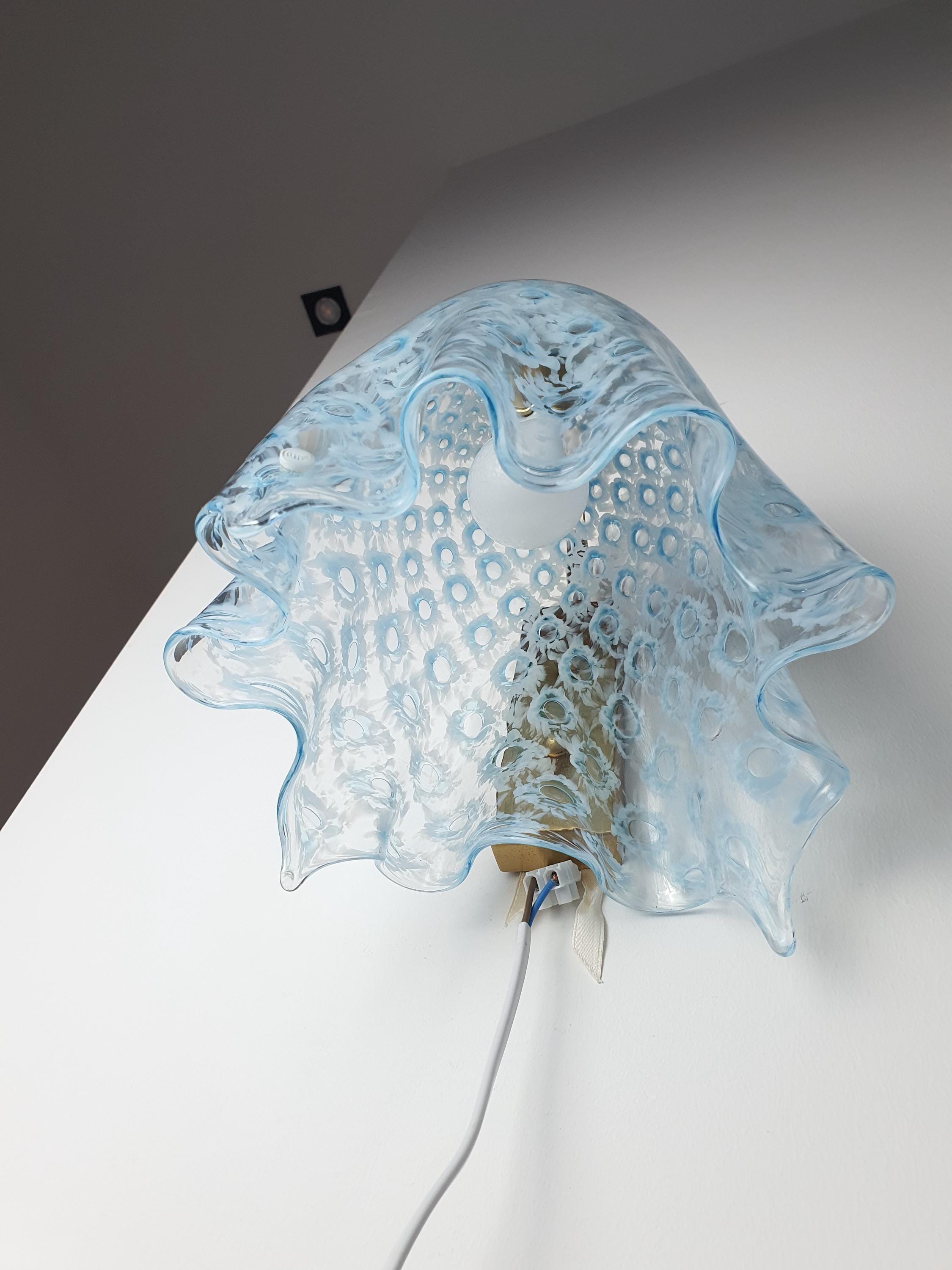 La Murrina Murano Glass Blue Flowing Wall Sconce | Vintage Art Deco Italian Lighting