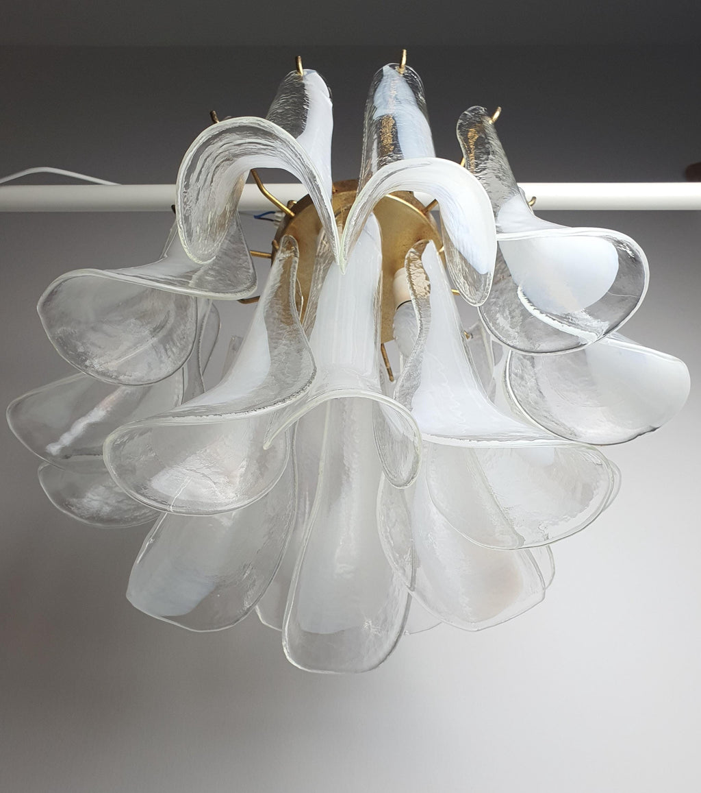 La Murrina White Petals Chandelier | Vintage Handblown Murano Glass | Italian Mid-Century Hollywood Regency