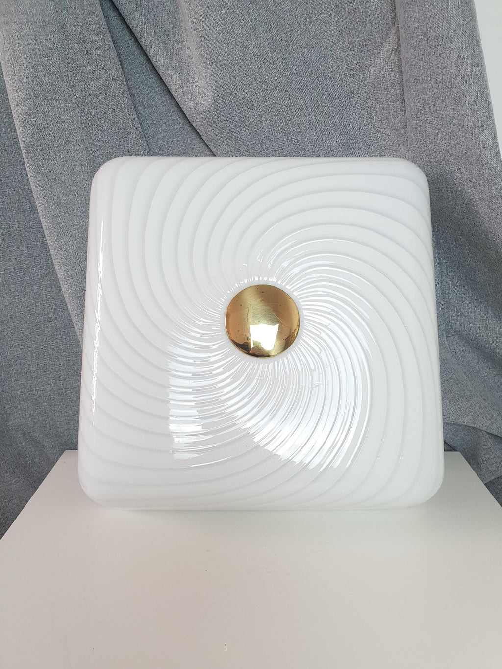Vintage Murano Glass Flush Mount Light: White Swirl, MCM Retro Lighting