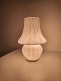 Vintage white Murano glass mushroom lamp with swirl pattern, 1970s labelled authentic Italian design