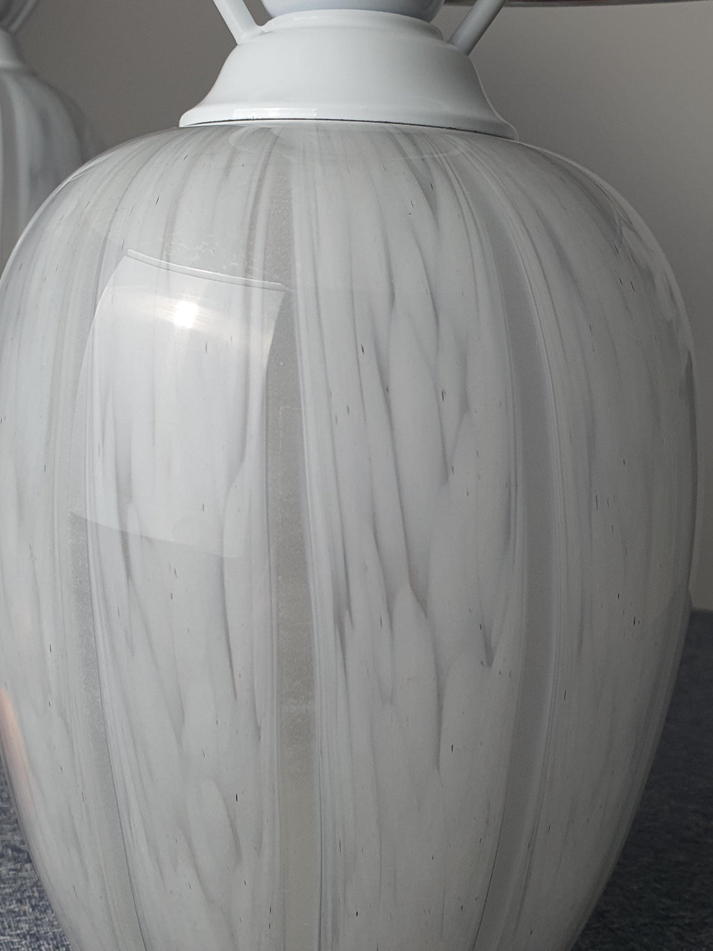 Vintage Murano mushroom lamp — illuminated, warm double-light glow from base and shade
