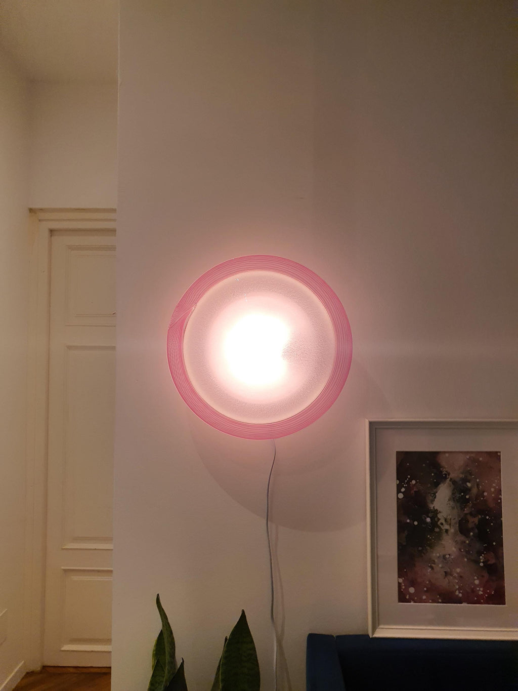 Vintage Murano Glass Flush Mount Light: Pink Filigree Bubble Design