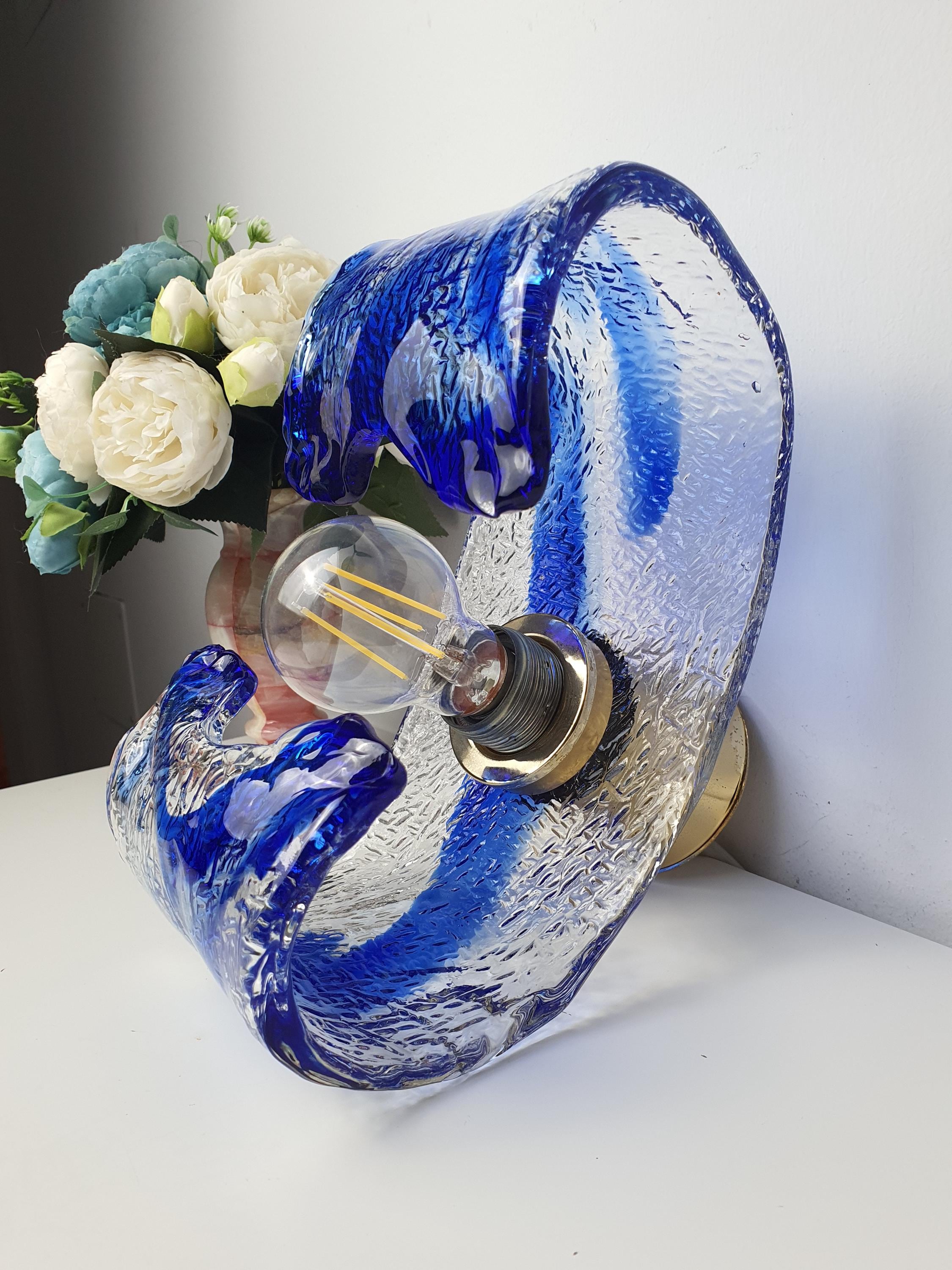 La Murrina blue and clear Murano Glass curved wall or ceiling light fixture