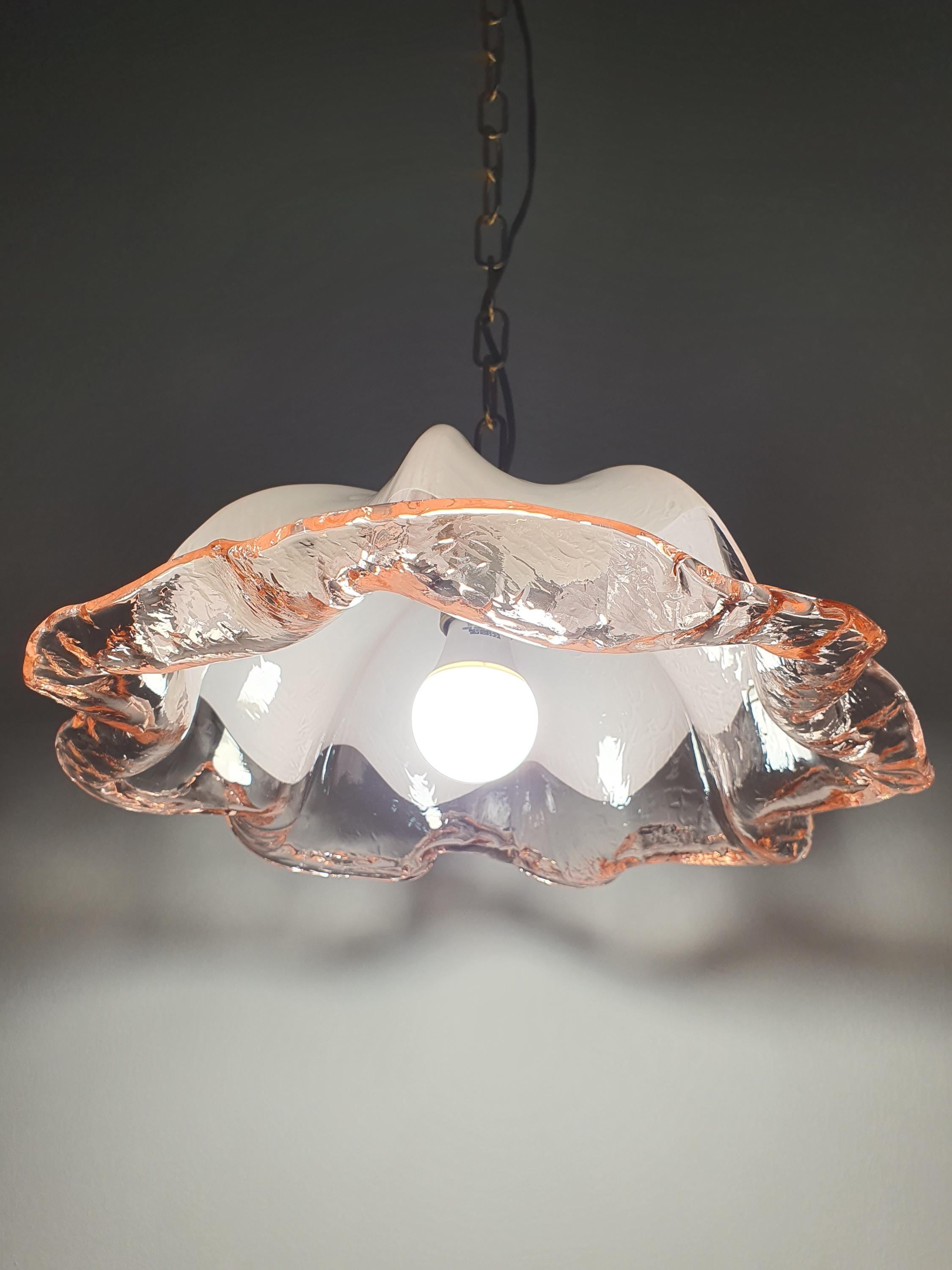 La Murrina Pink Tulip Pendant Light | Vintage Murano Glass Floral Lamp | Italian Mid-Century Lighting