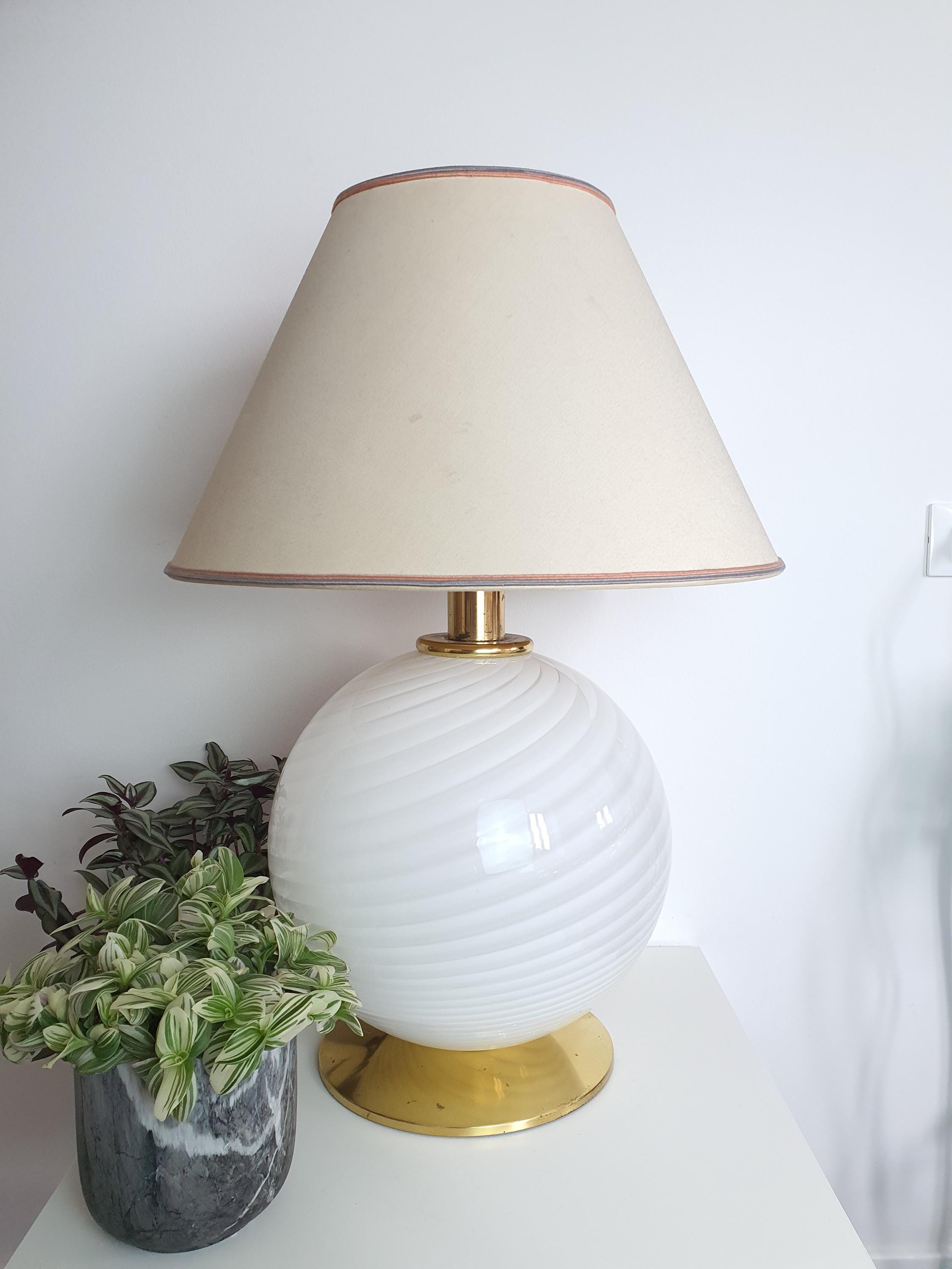 Handcrafted Murano Glass Swirl Globe Table Lamp: Scandinavian Minimalist Bedside Light
