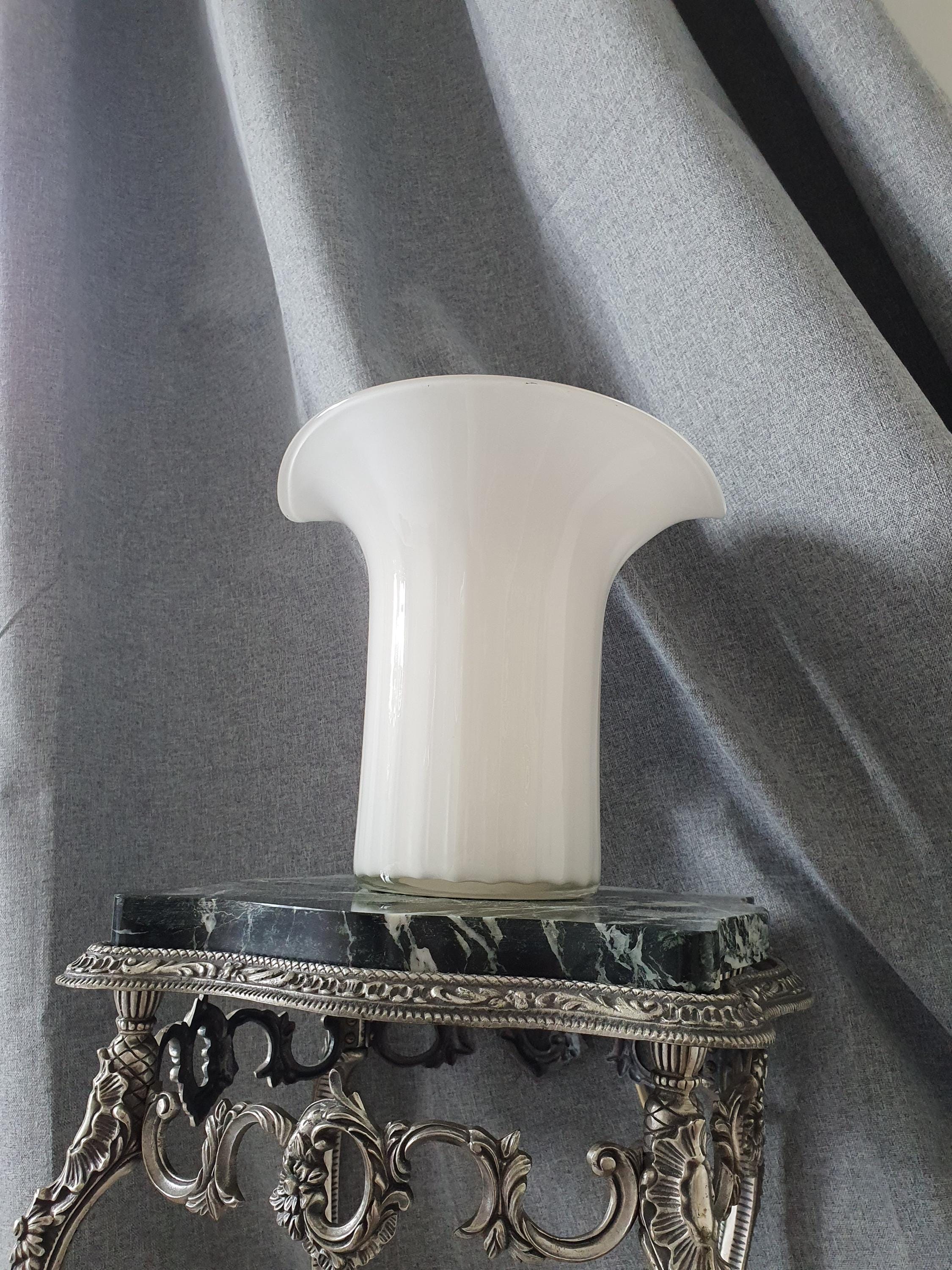 Vintage Murano Glass Lamp: White Calla Lily, Italian Art Deco Lighting
