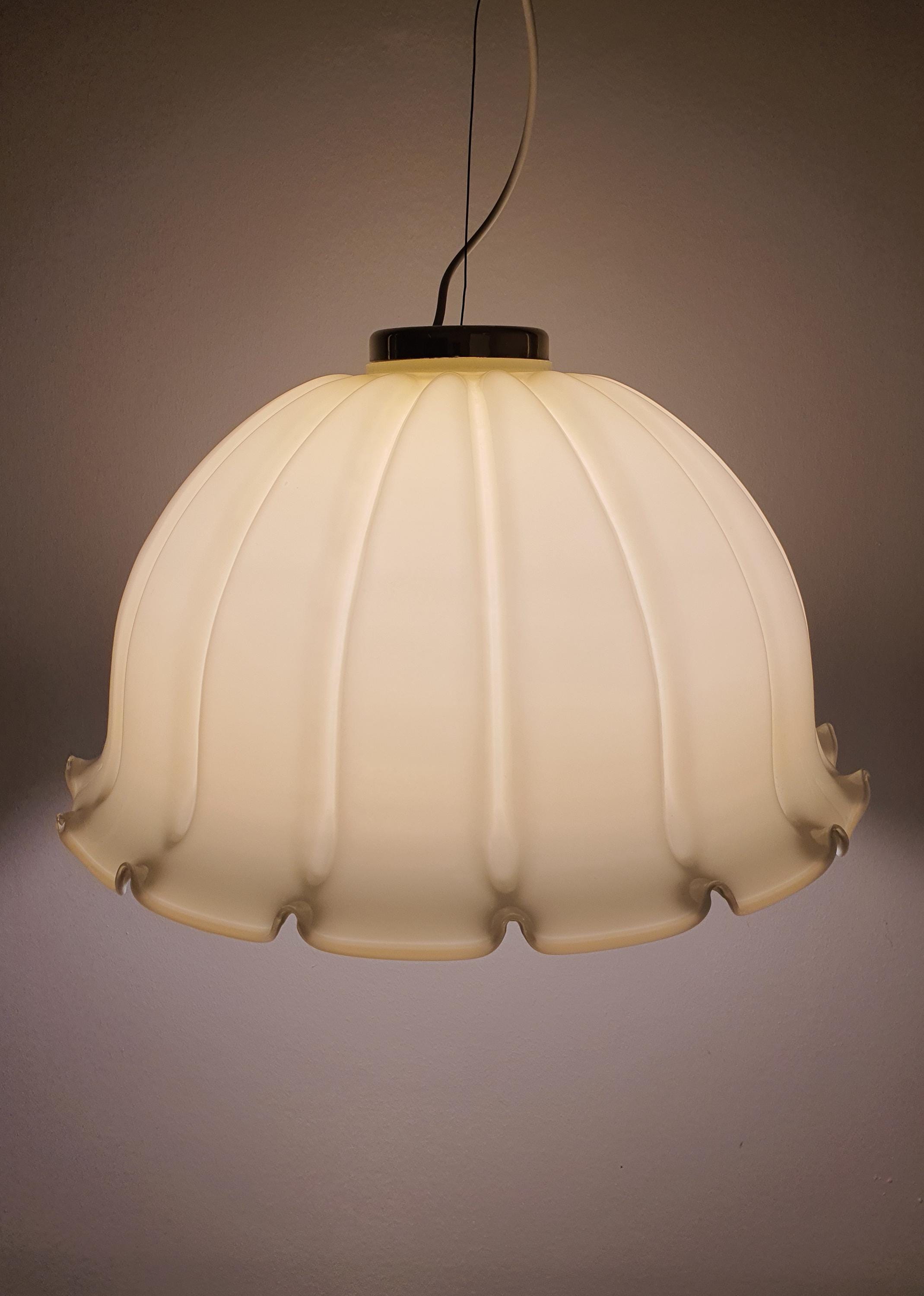 Vintage Murano Glass Cream Tulip Pendant Light Italian Retro Style