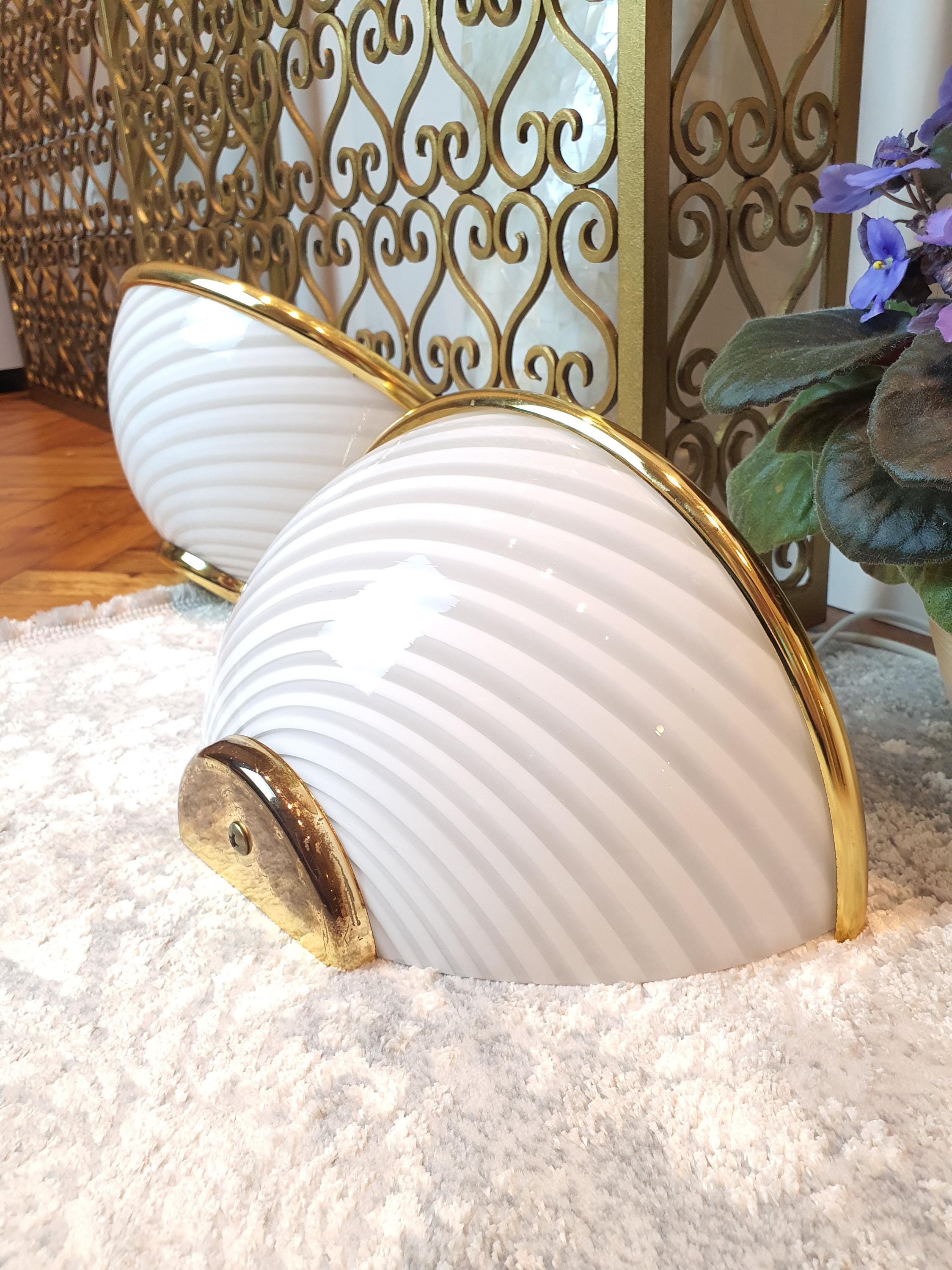 Murano Glass Sconces (Set of 3): White Swirl, Hollywood Regency Italian Lighting