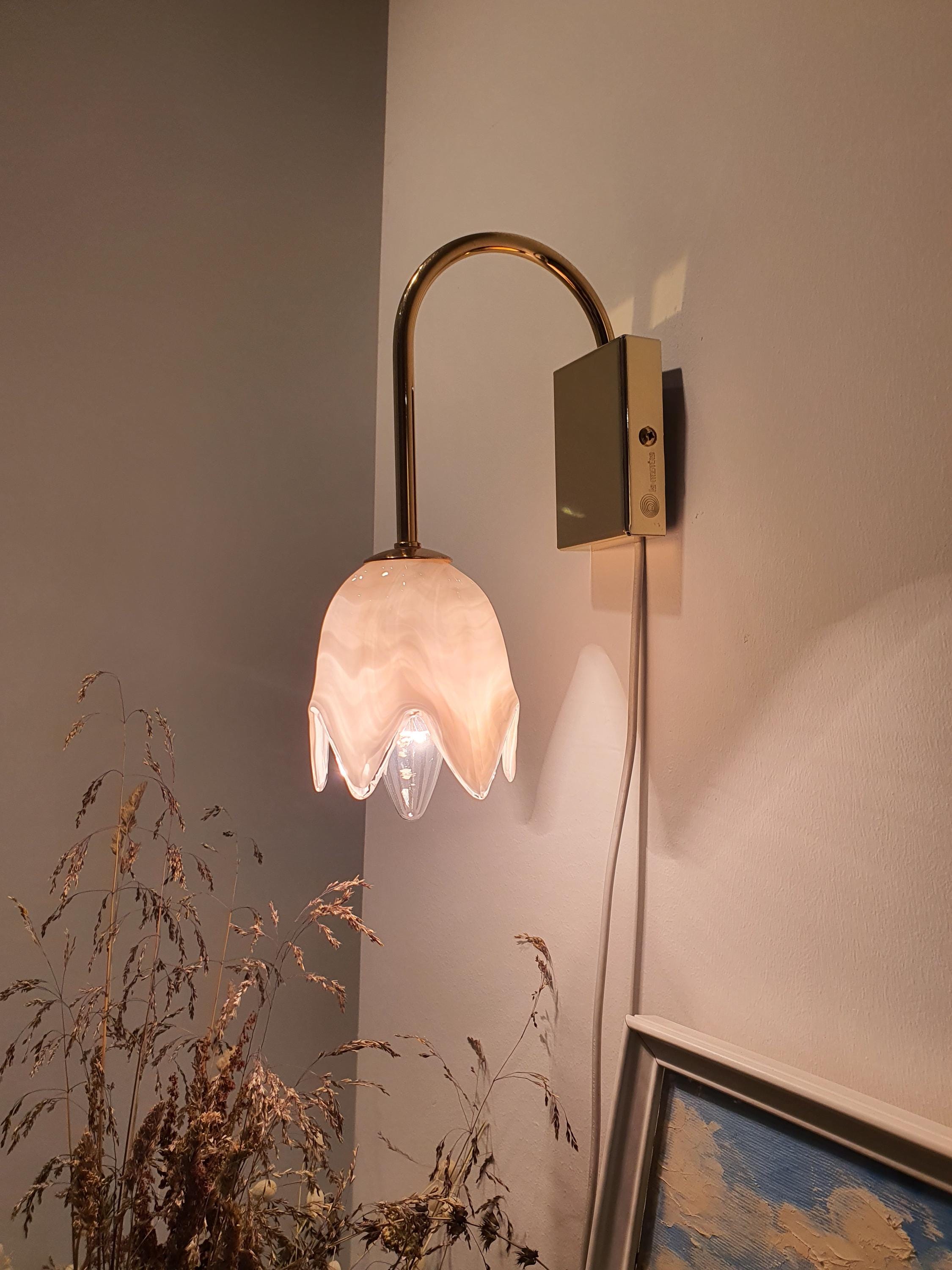 La Murrina Murano Glass Wall Sconce: Tulip Pink Floral Art Deco Lamp