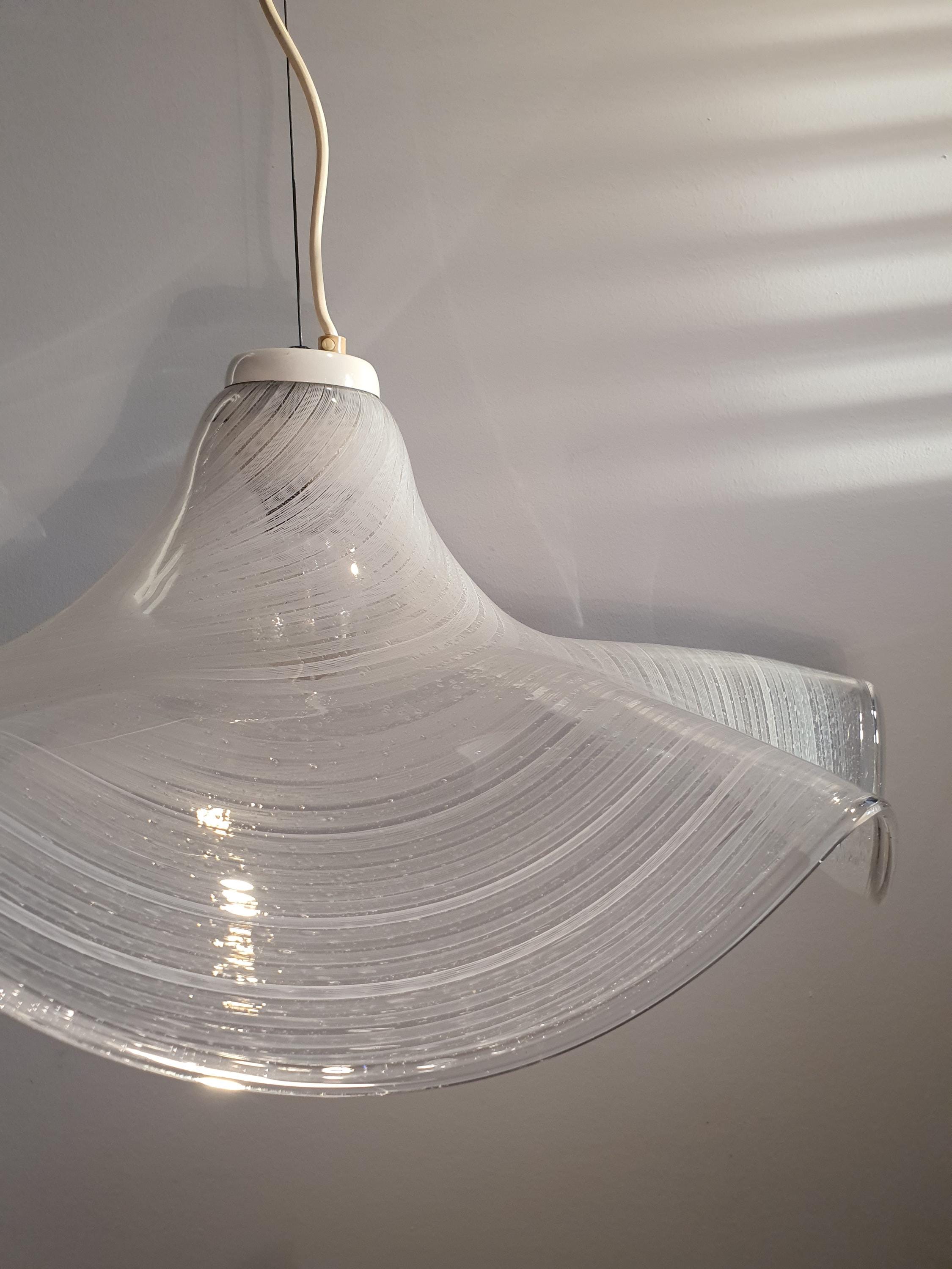 Vintage Murano Glass Handkerchief Pendant Light: Italian Filigree Chandelier