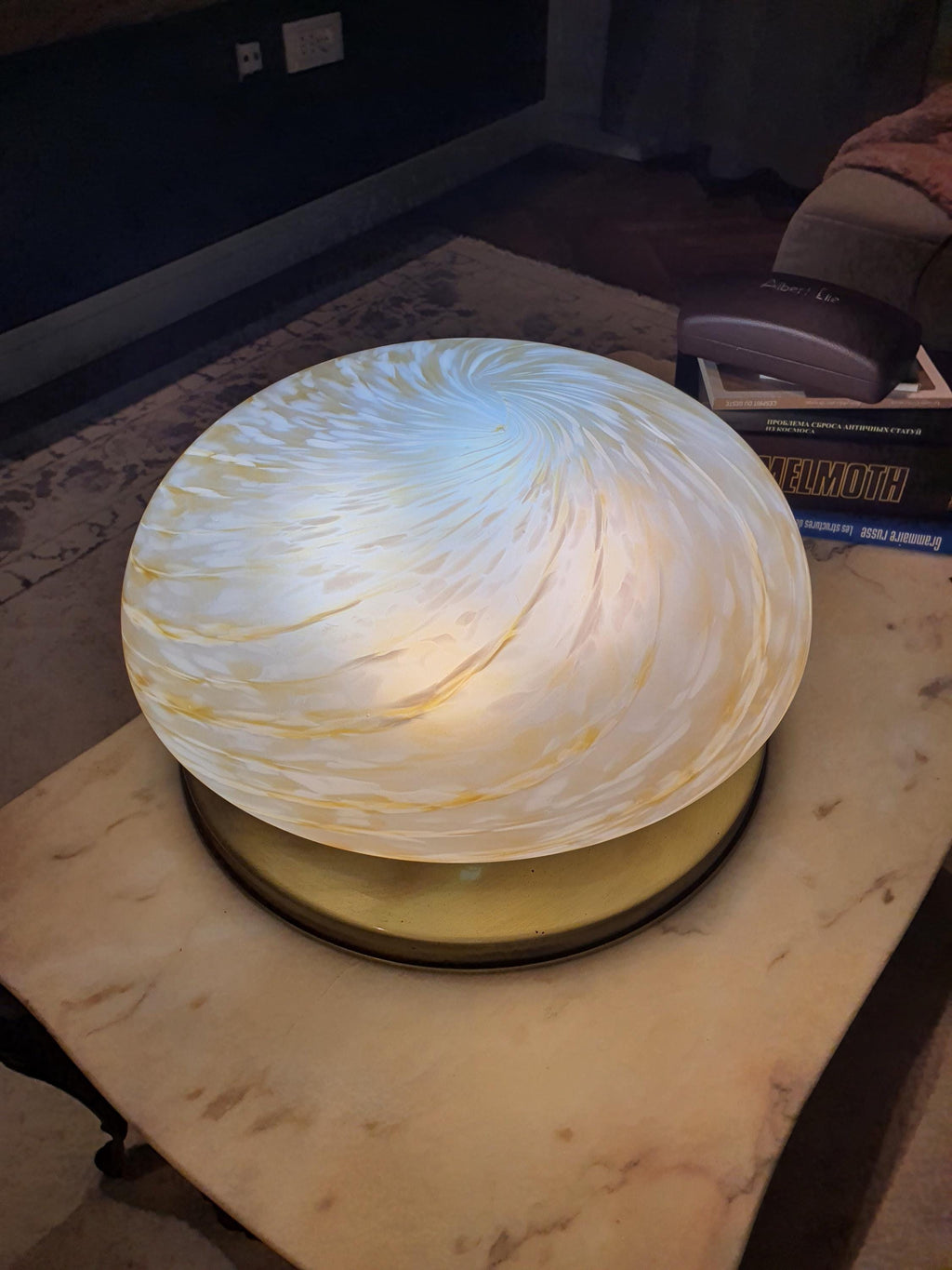Vintage Midcentury Murano Glass Flush Mount Ceiling Lamp: Caramel Swirl Lighting