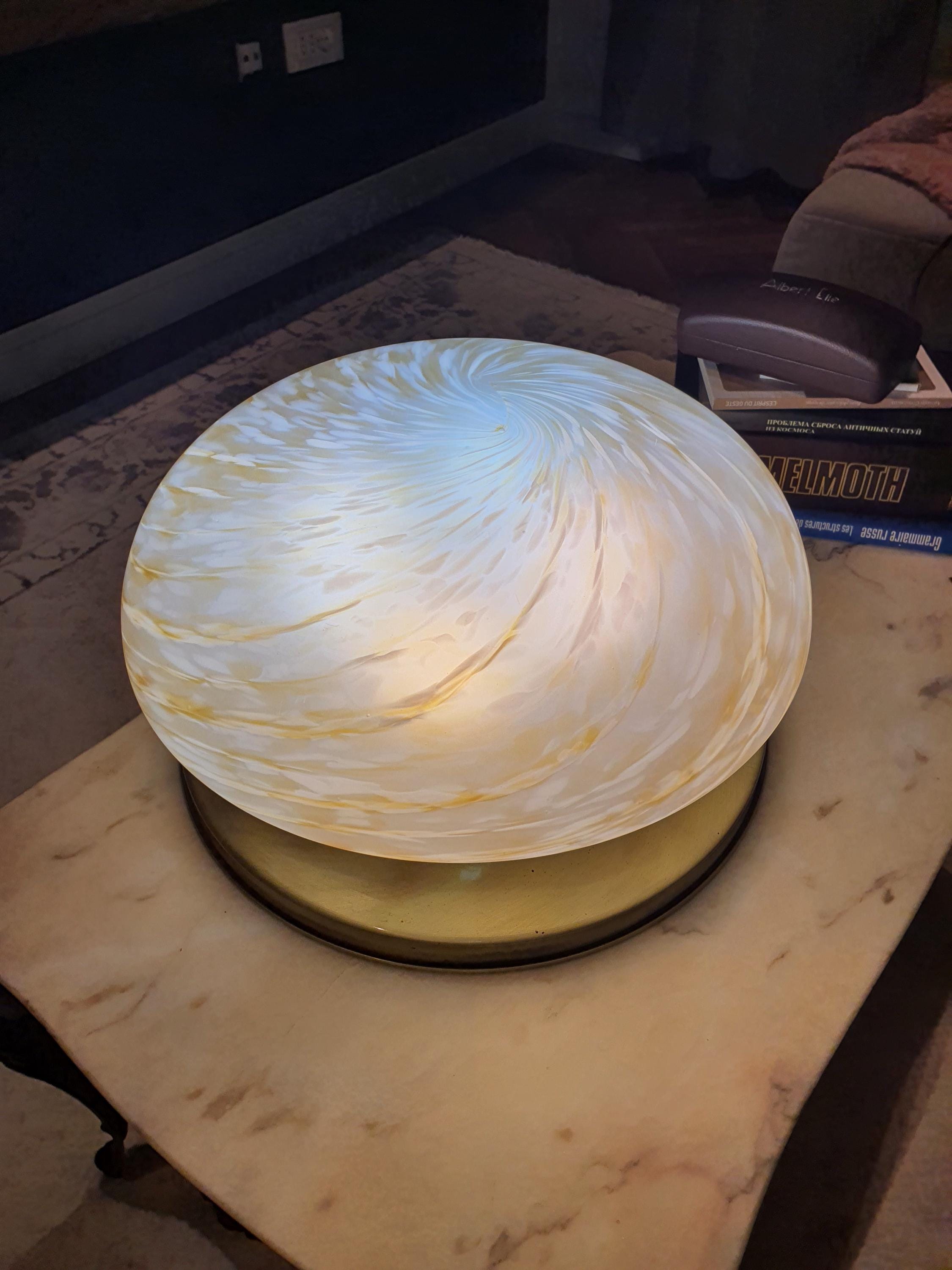 Vintage Midcentury Murano Glass Flush Mount Ceiling Lamp: Caramel Swirl Lighting