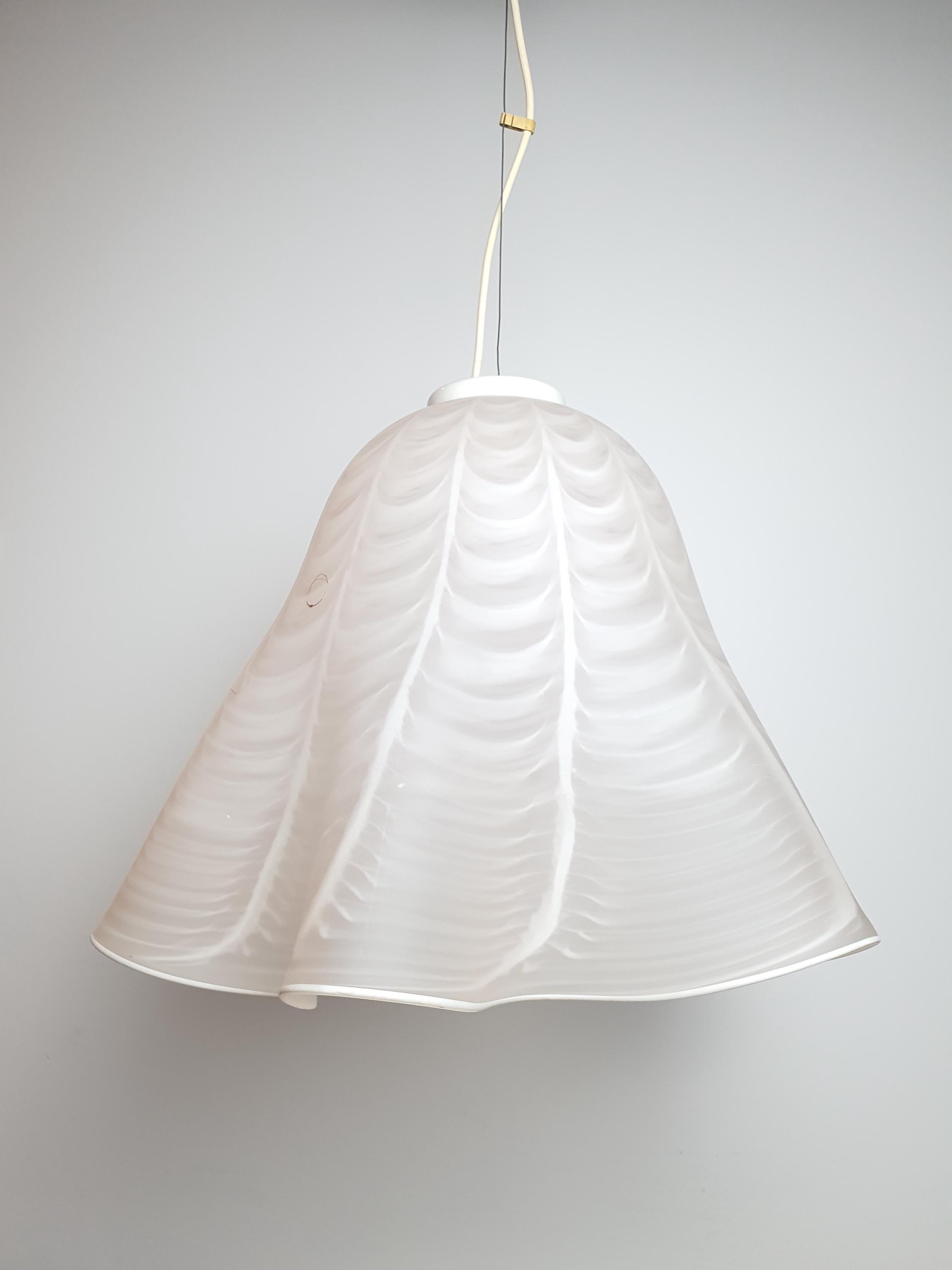 Vintage Pink Satin Murano Glass Pendant Lamp: Handkerchief Floral Light