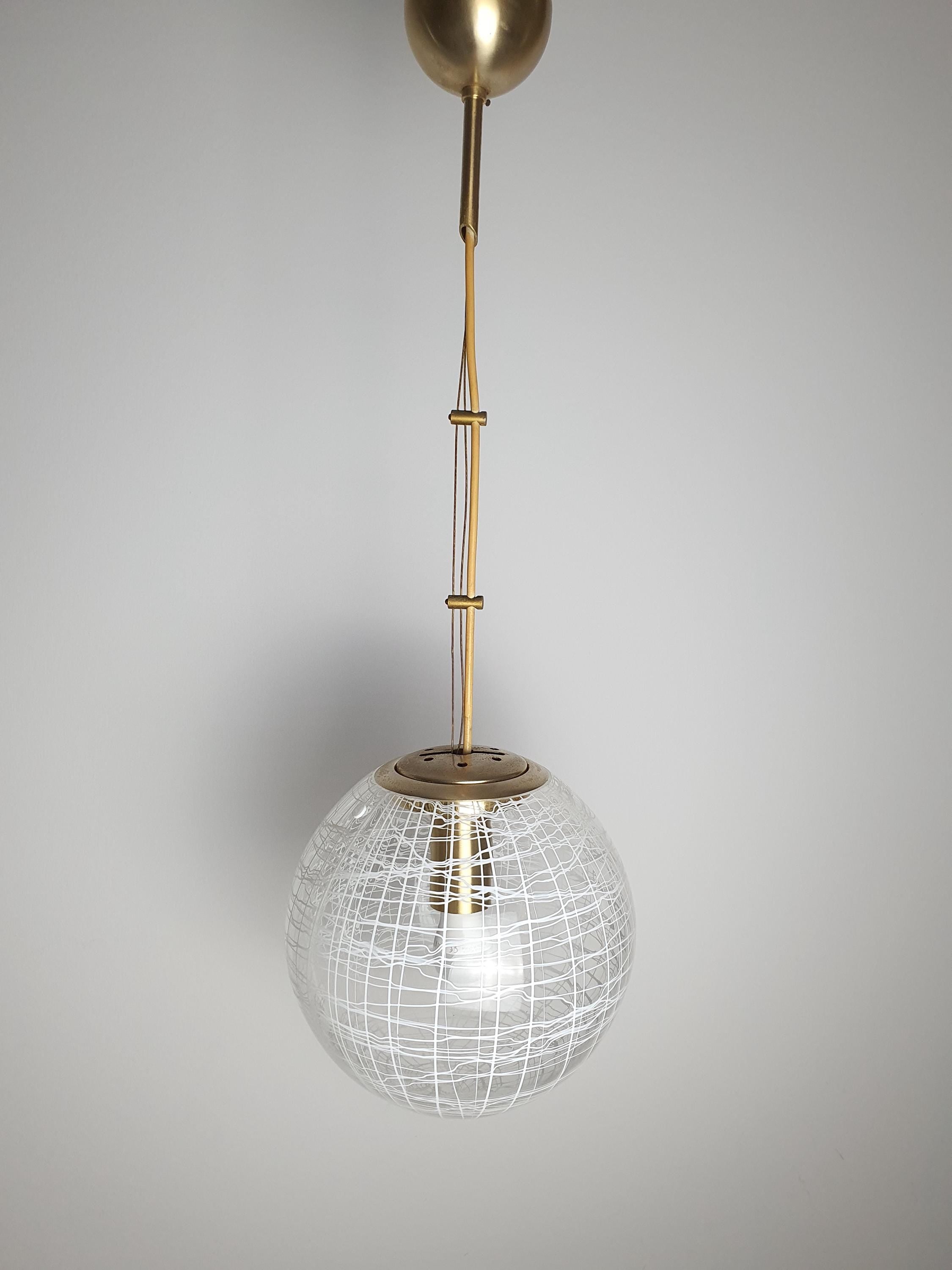La Murrina white lines petite globe pendant light in vintage Murano glass