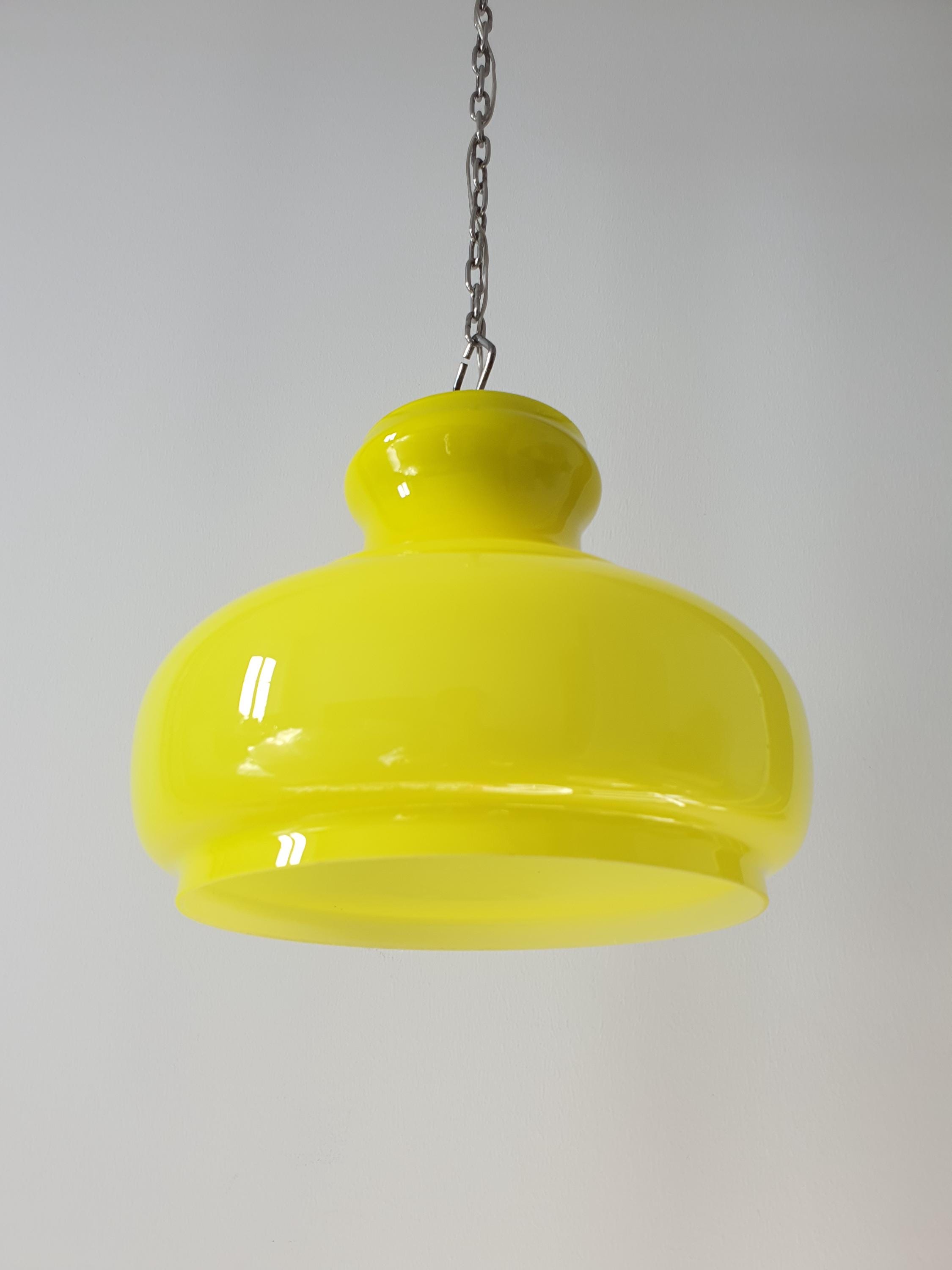 Vintage Italian Midcentury Yellow Kitchen Pendant Light Handcrafted Glass
