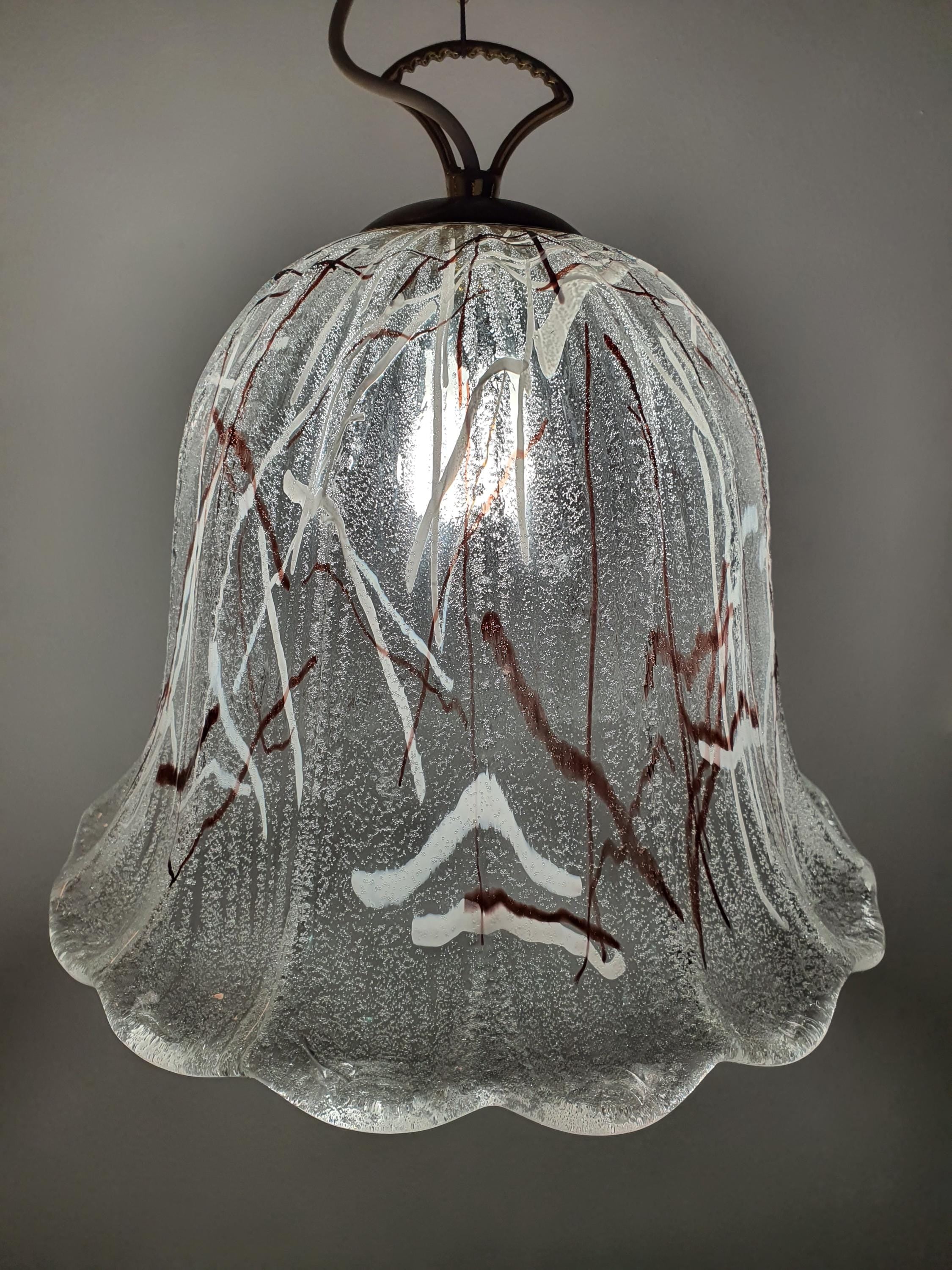Vintage Murano Glass Pendant Light: Handcrafted Floral Tulip Lamp