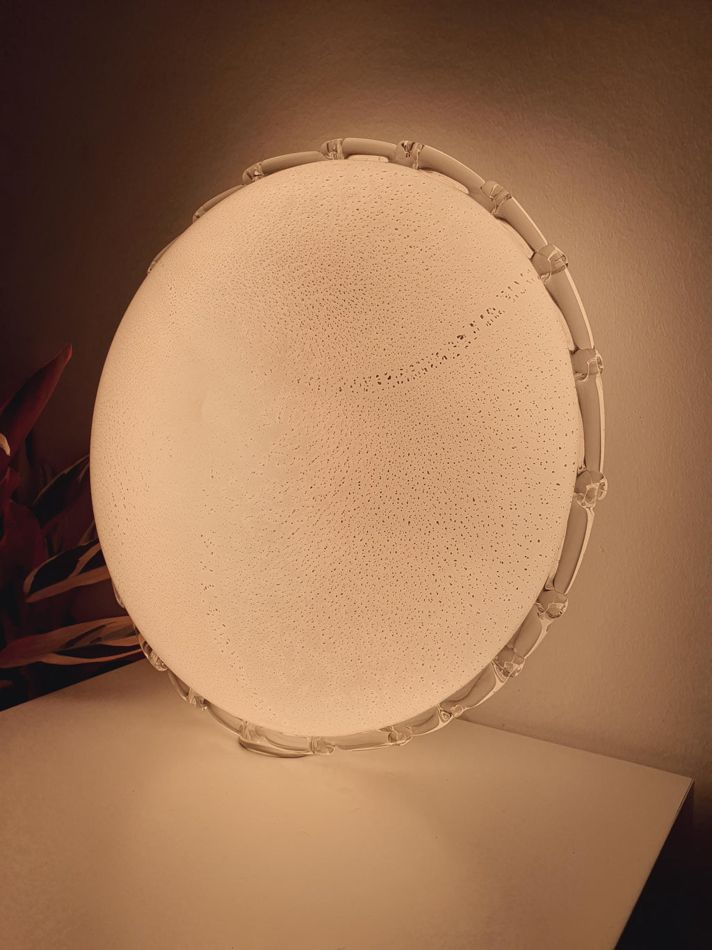 XL Murano Glass Flush Mount Lamp: White & Silver MCM Italian Light