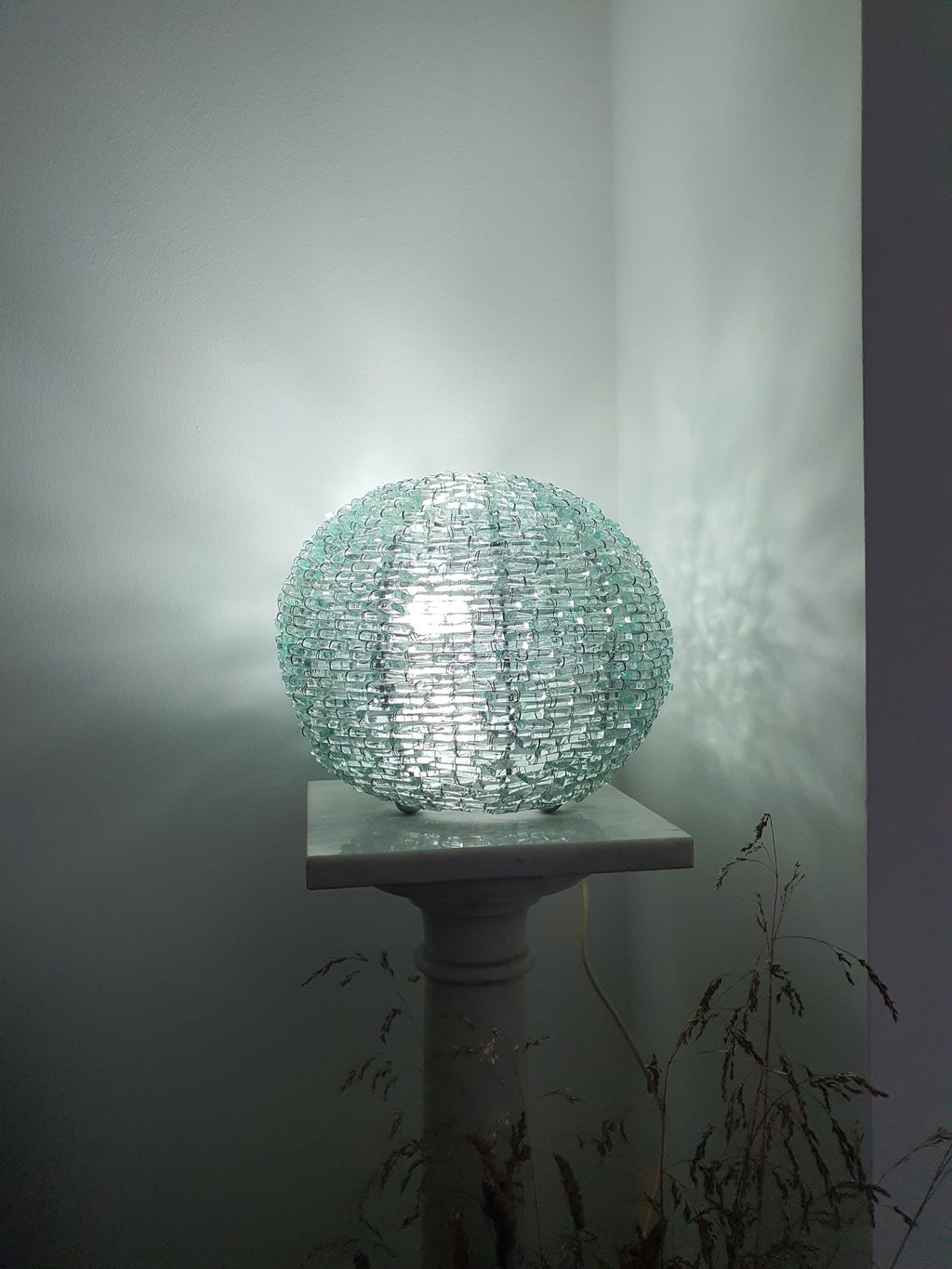 Mosaic Bottle Glass Globe Lamp: Retro Midcentury Table Light