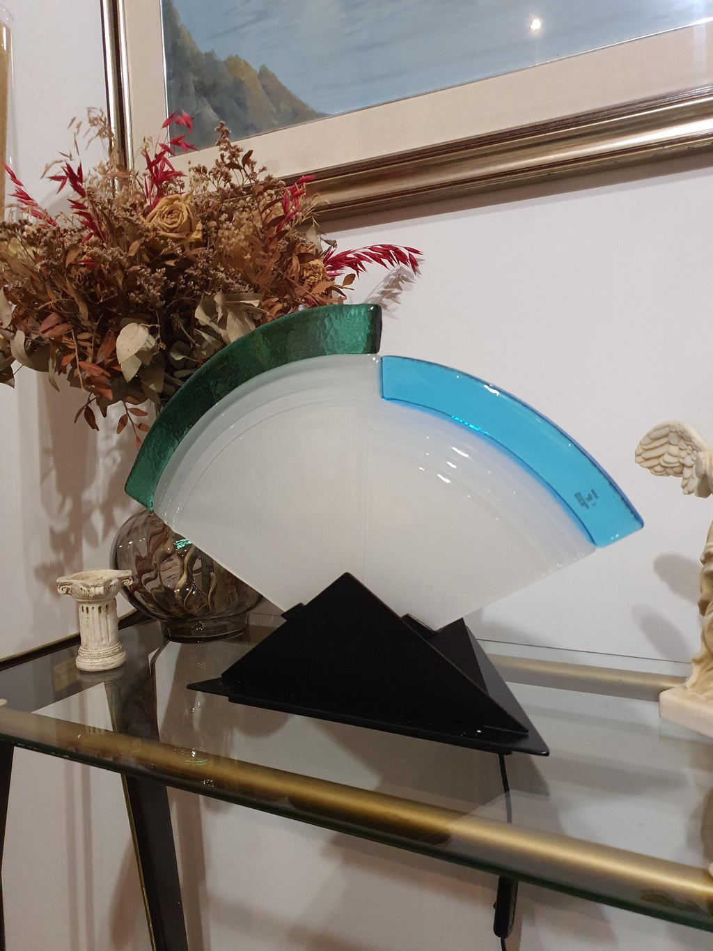 Vintage Dreieckslampe aus Muranoglas: Grün & Blau MCM-Dekor