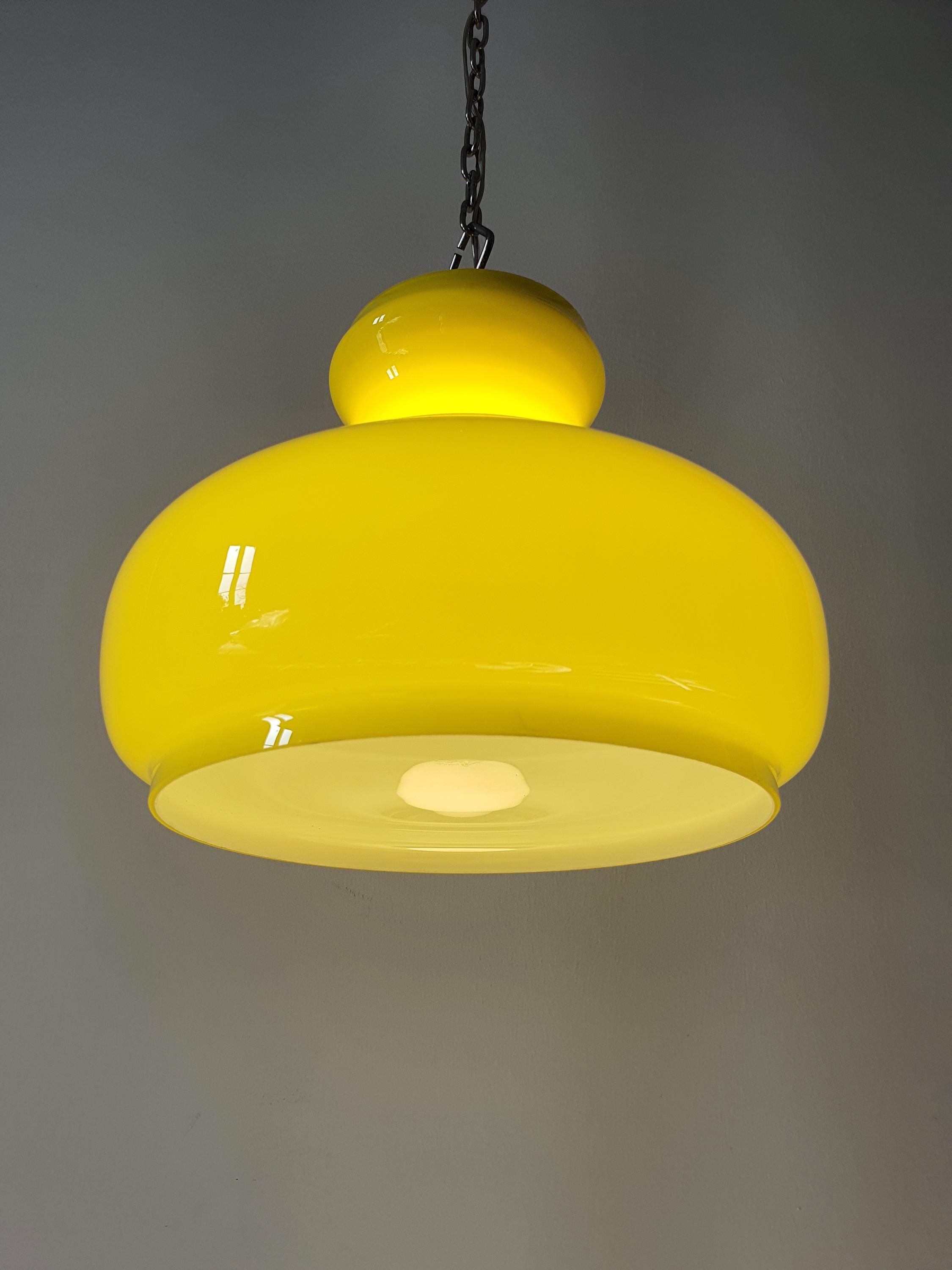 Vintage Italian Midcentury Yellow Kitchen Pendant Light Handcrafted Glass