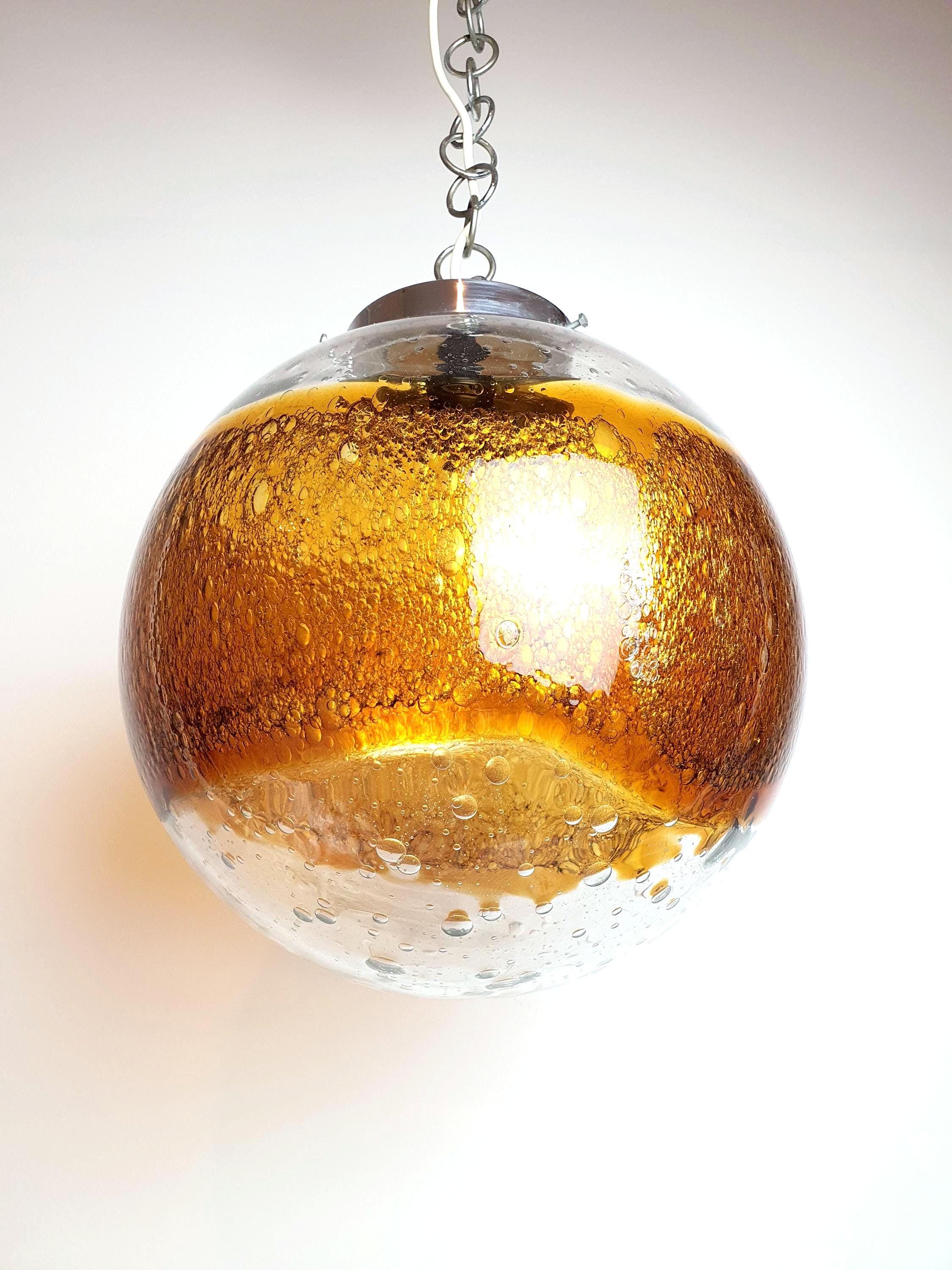 Vintage Amber Murano Glass Pendant Light: Hand-Blown Globe Lamp