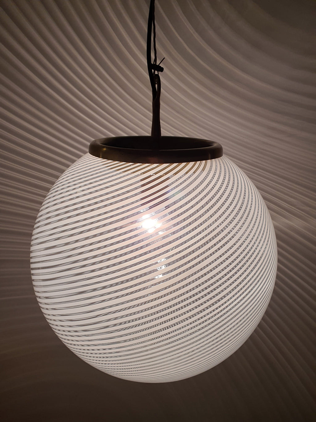 Vintage Murano Glass Globe Pendant Light: Italian Filigree Swirl Chandelier