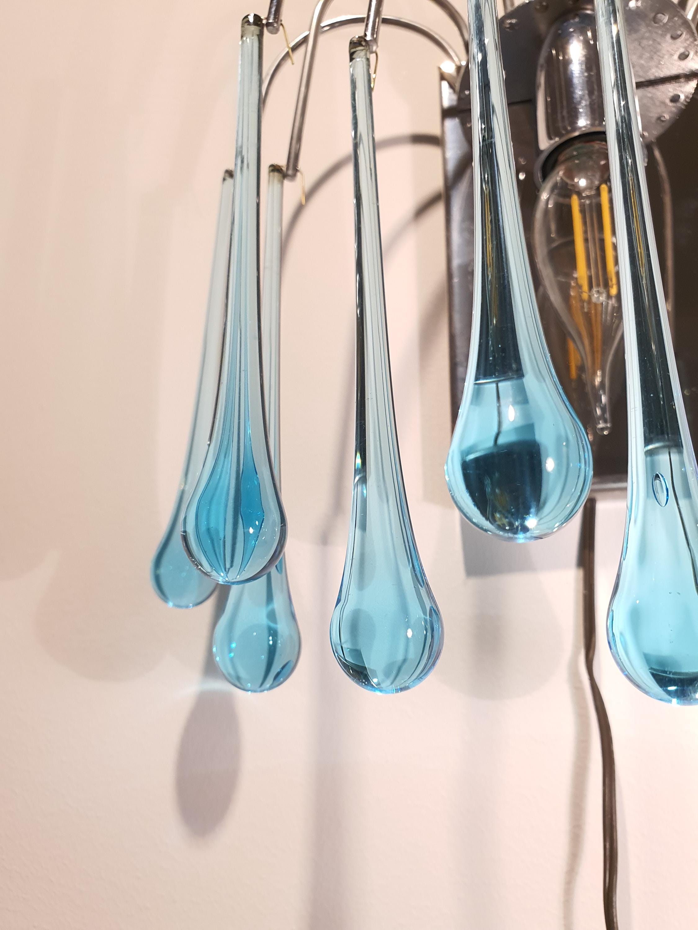 Vintage Murano Glass Teardrop Sconce: Blue Waterfall Light Fixture