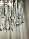 Vintage-Muranoglas Kronleuchter — transparent cascade teardrops und gold Rahmen, front view